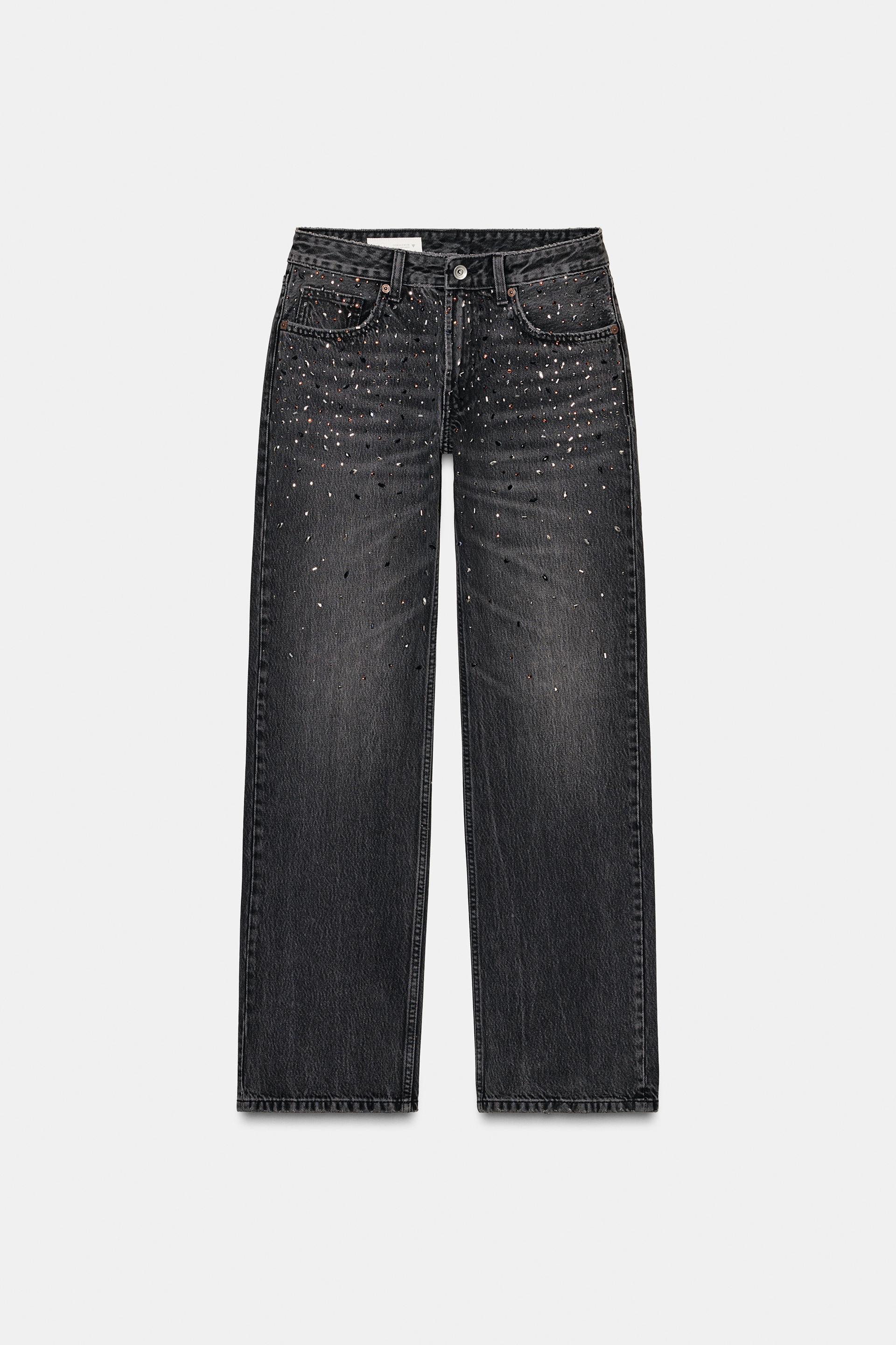 TRF LOW RISE RHINESTONE STRAIGHT LEG JEANS by ZARA