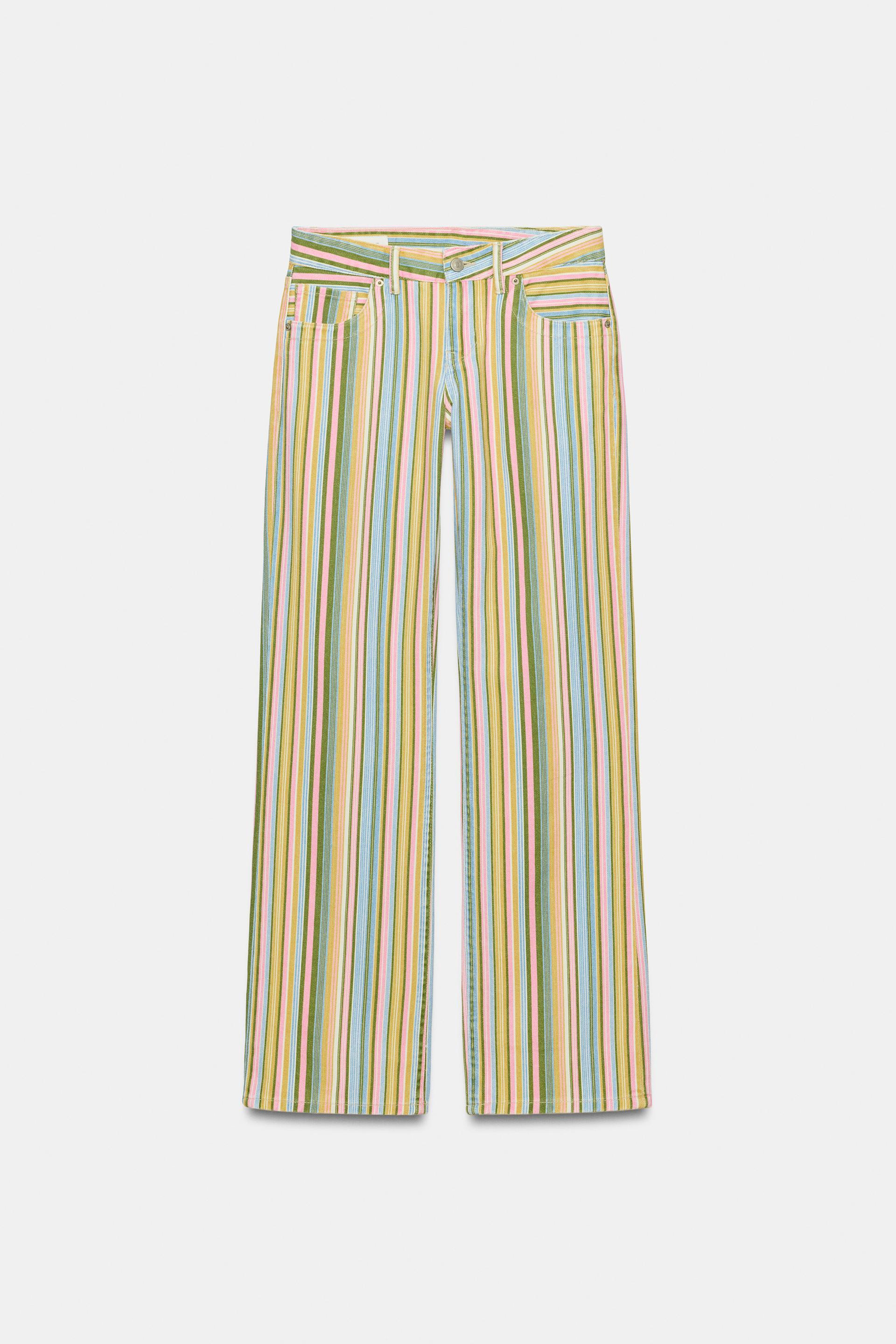 TRF LOW RISE STRIPED WIDE LEG JEANS by ZARA