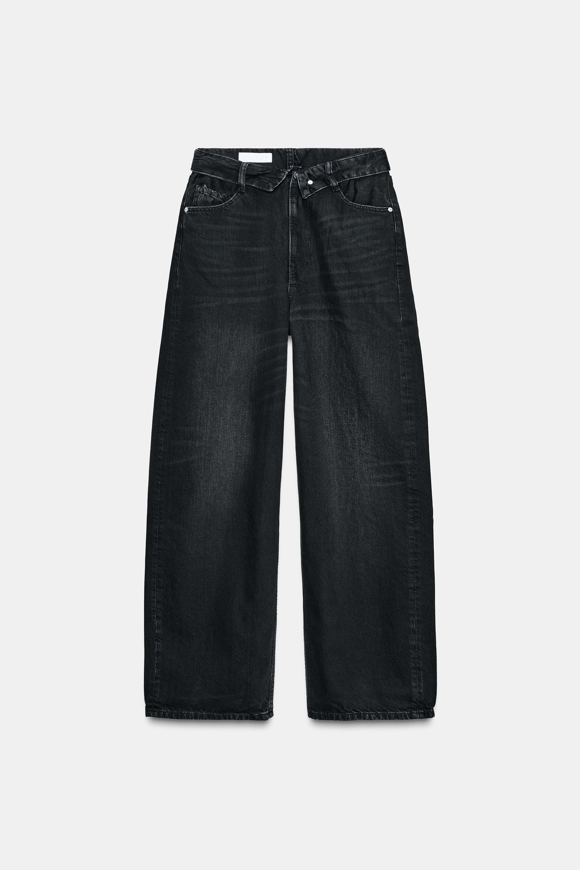 TRF MID-RISE FOLDED WAIST RIPPED JEANS by ZARA