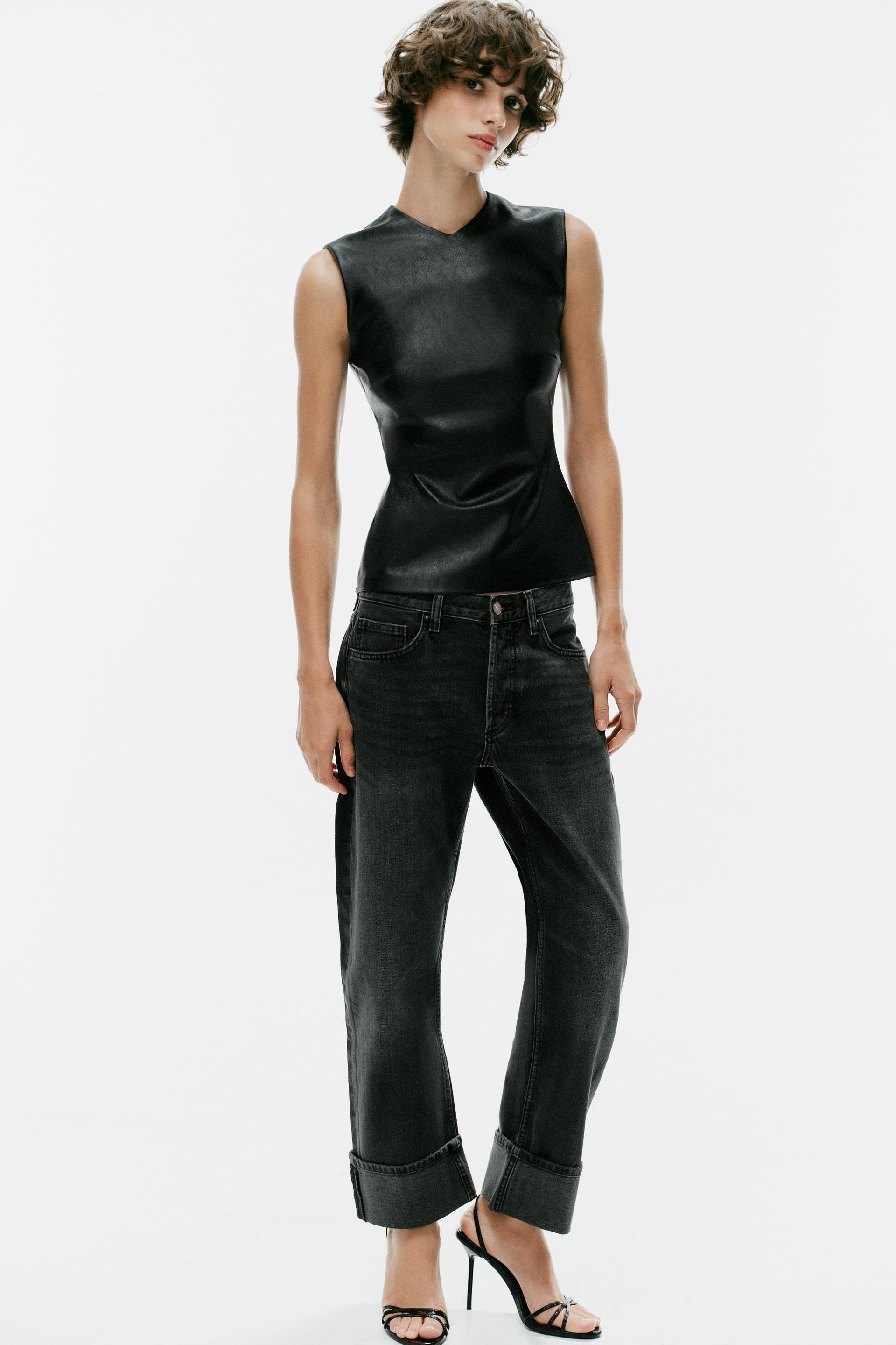 TRF MID-RISE STRAIGHT FOLDED JEANS by ZARA