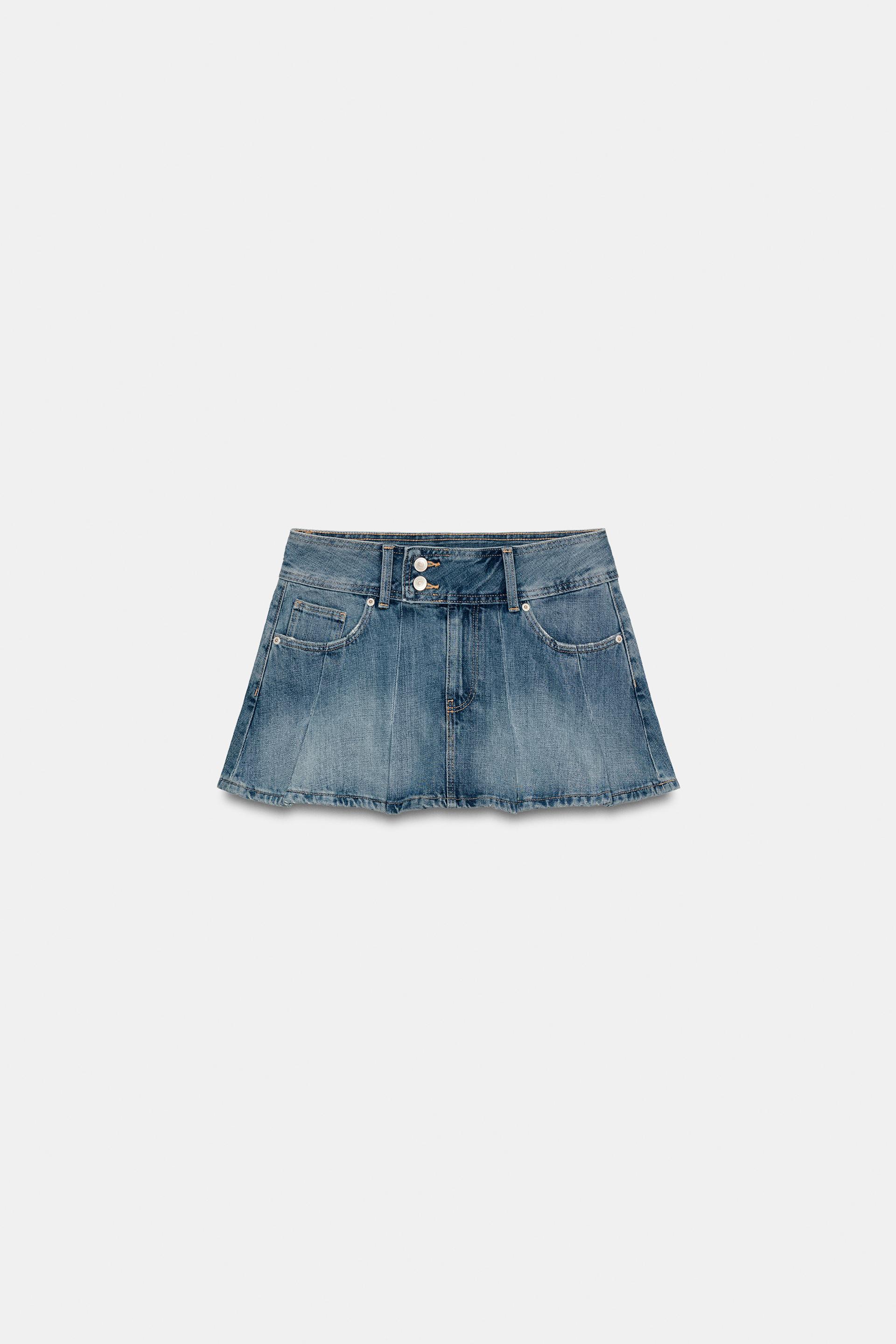 TRF PLEATED DENIM SKIRT by ZARA