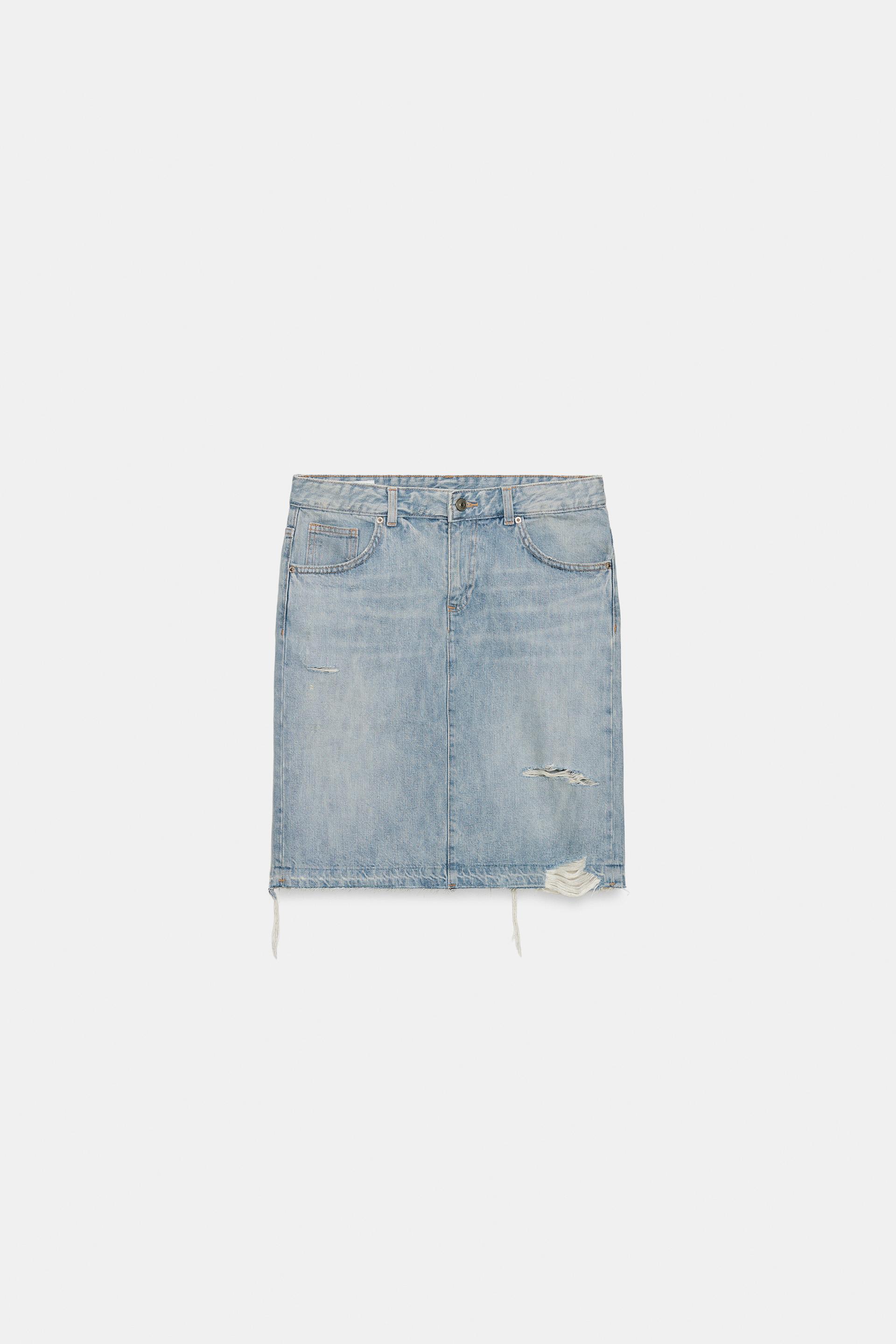 TRF RIPPED DENIM SKIRT by ZARA