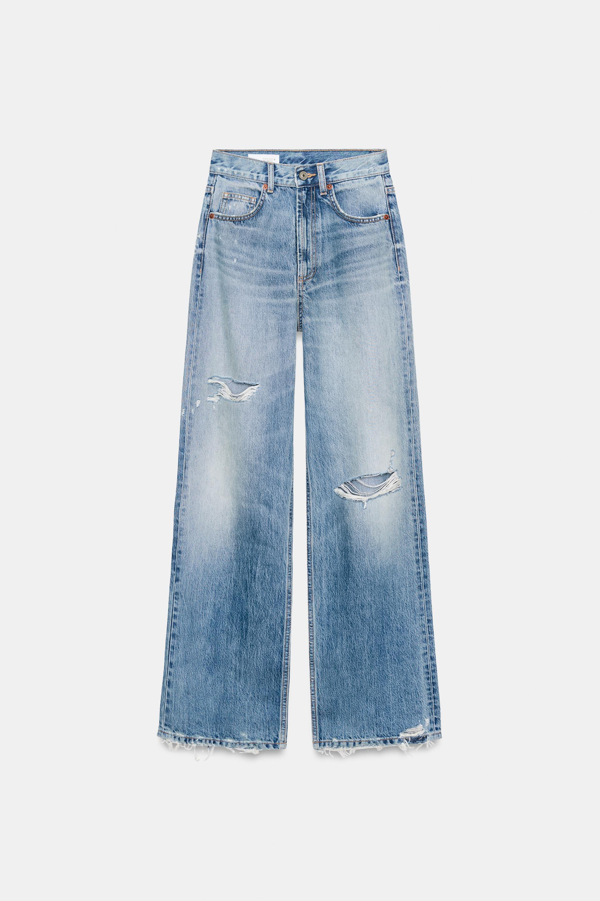 TRF RIPPED HIGH WAIST WIDE LEG JEANS by ZARA