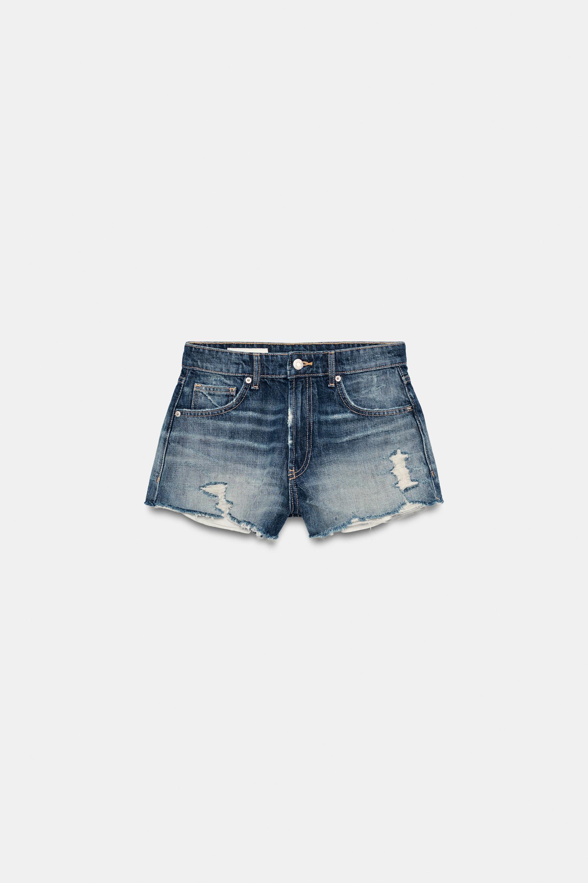 TRF RIPPED HIGH-WAISTED DENIM SHORTS by ZARA