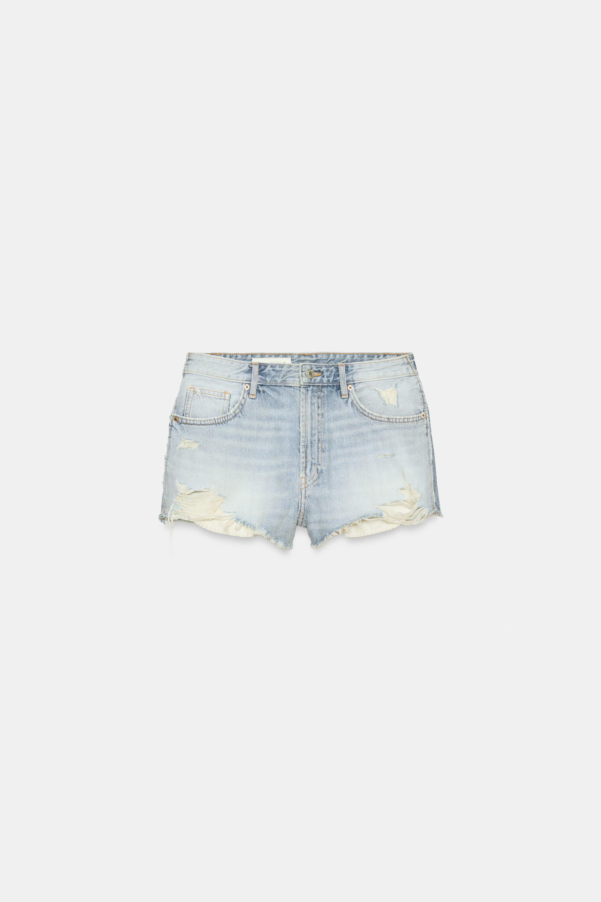 TRF RIPPED HIGH-WAISTED DENIM SHORTS by ZARA