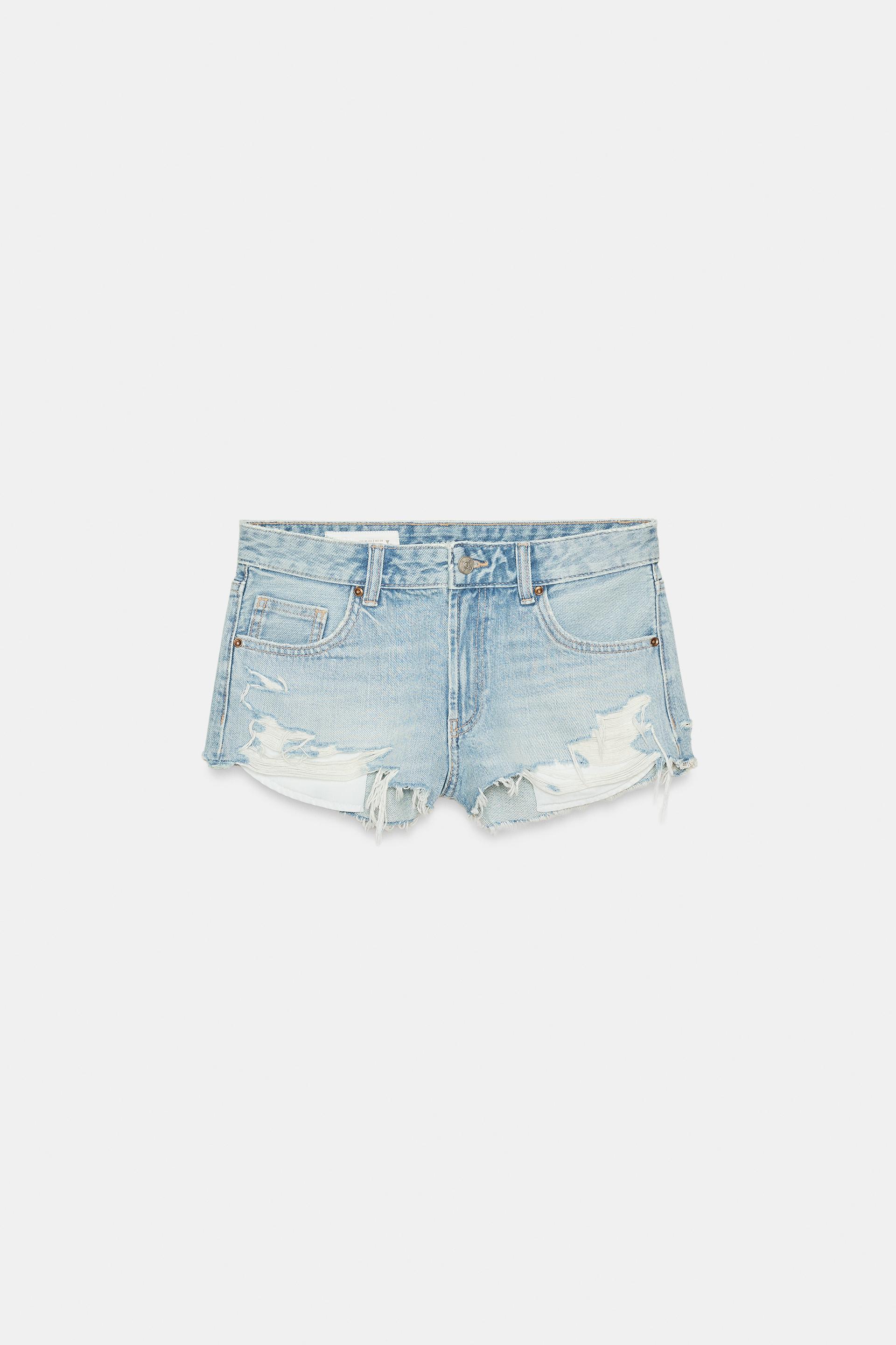 TRF RIPPED MID-RISE DENIM SHORTS by ZARA