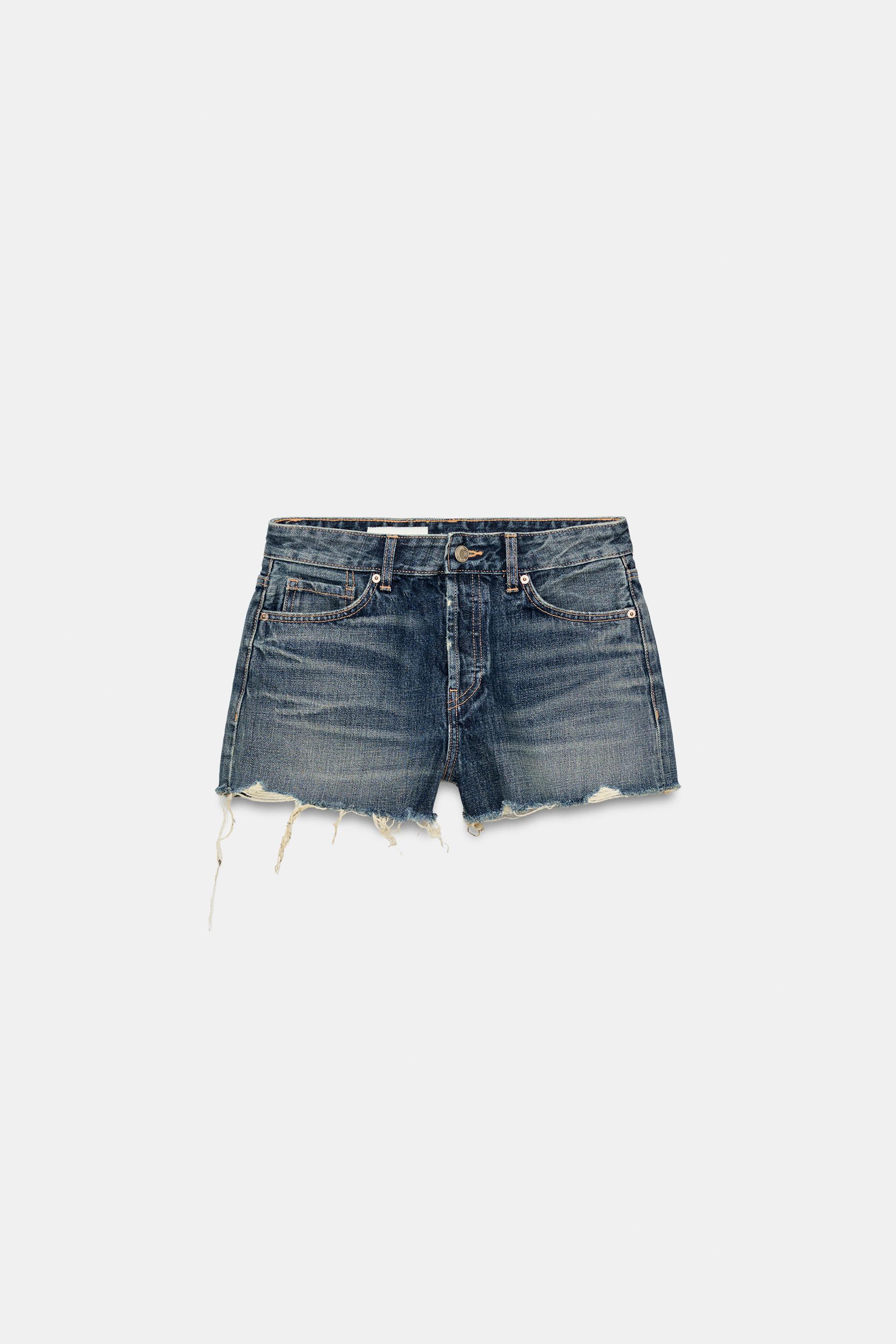 TRF RIPPED MID-RISE DENIM SHORTS by ZARA