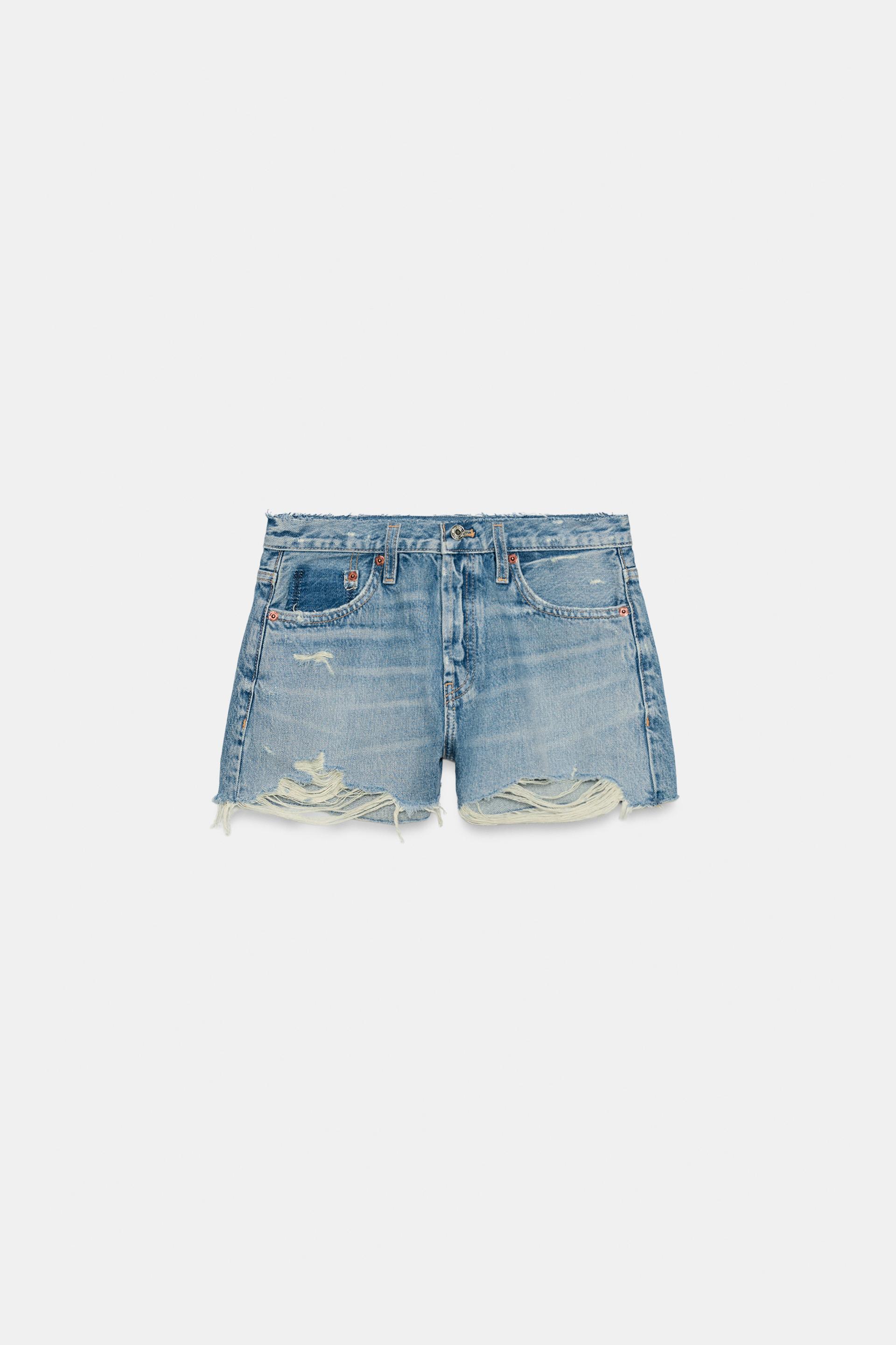 TRF RIPPED MID-RISE DENIM SHORTS by ZARA