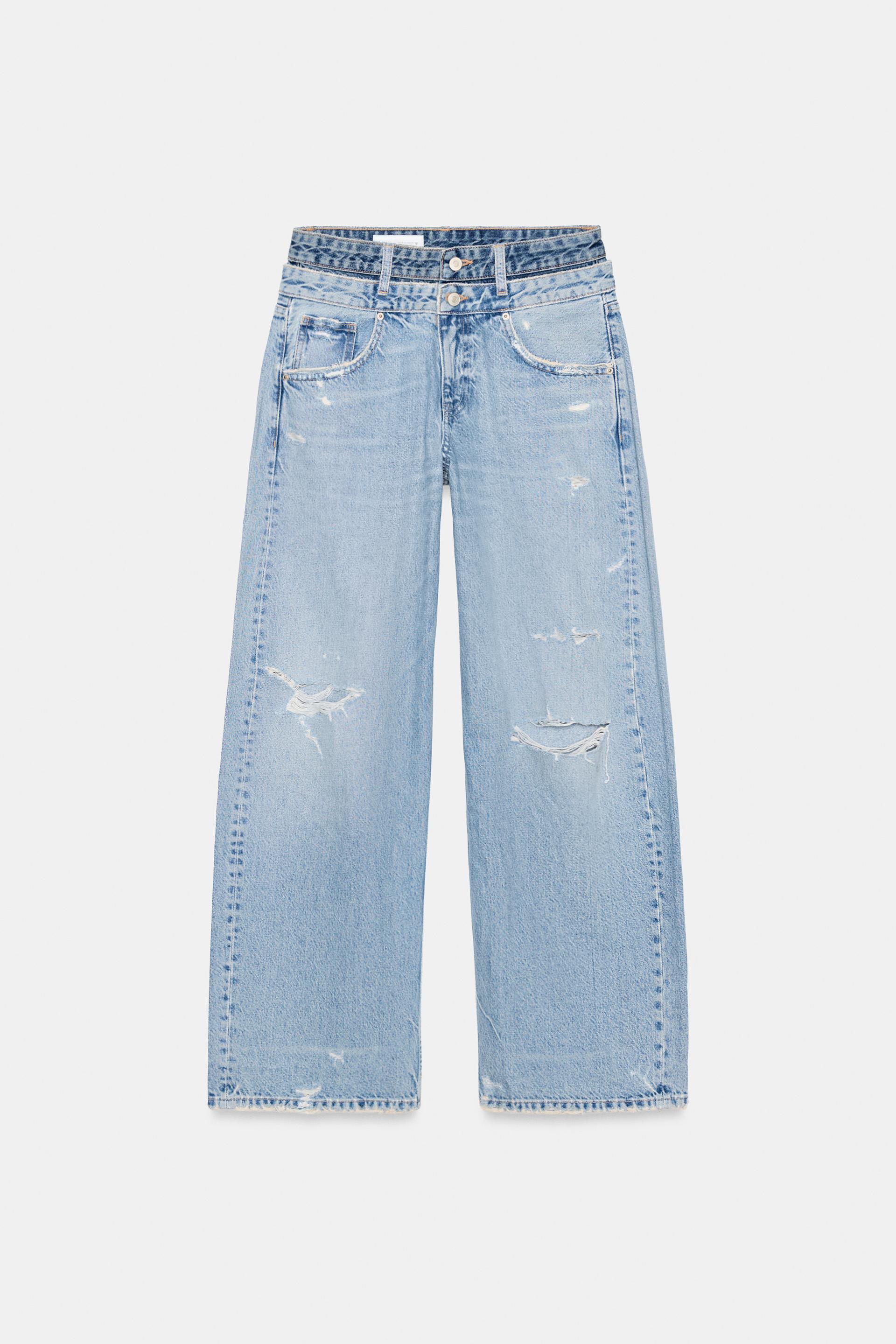 TRF STRAIGHT DOUBLE WAISTBAND MID-RISE JEANS by ZARA