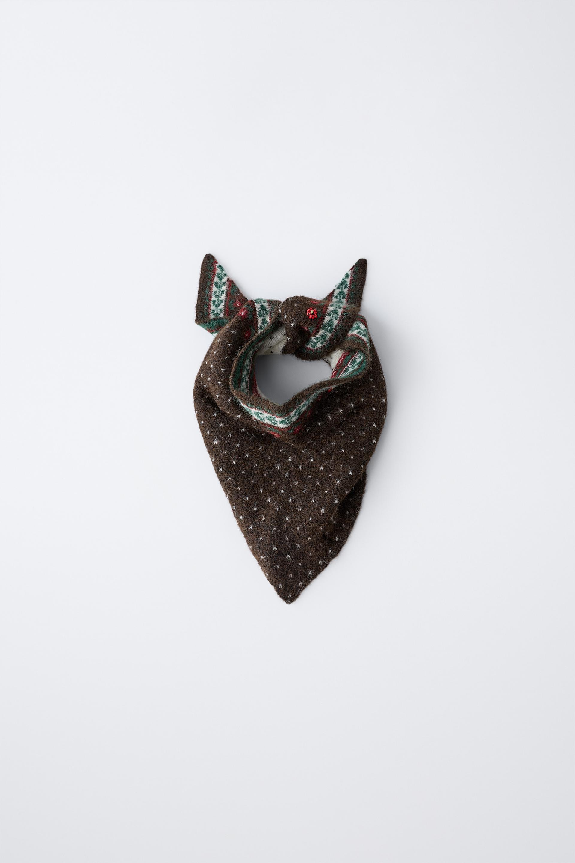 TRIANGULAR FLORAL AND BEAD SCARF by ZARA