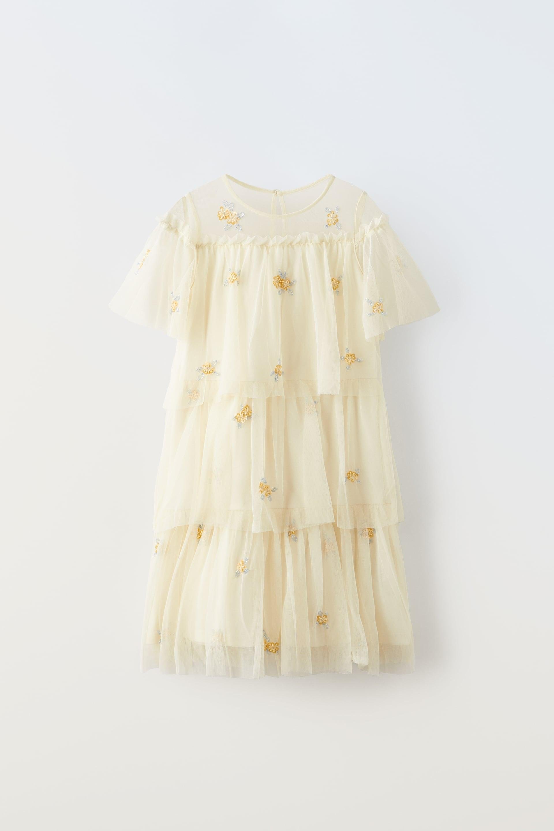 TULLE RUFFLE EMBROIDERED DRESS by ZARA