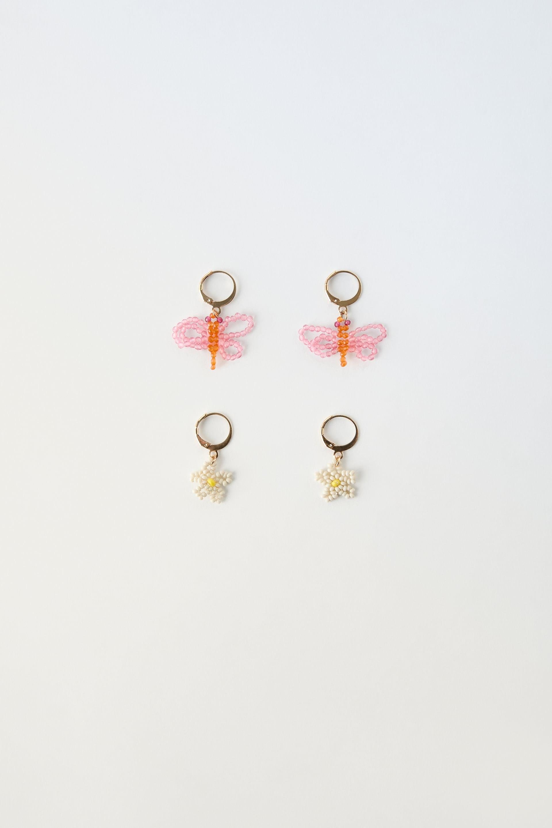 TWO-PACK OF FLORAL AND DRAGONFLY EARRINGS by ZARA