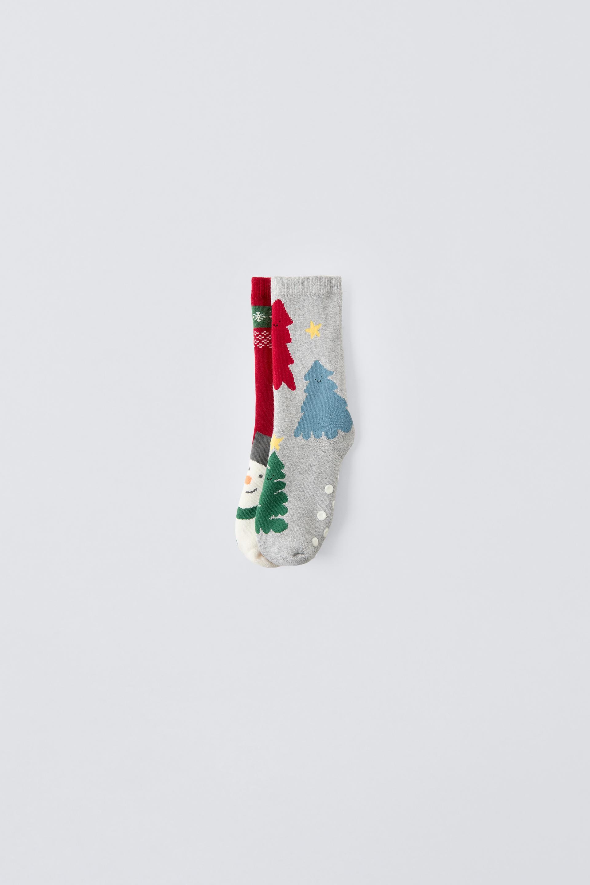 TWO-PACK OF NON-SLIP CHRISTMAS TREE AND SNOWMAN SOCKS by ZARA