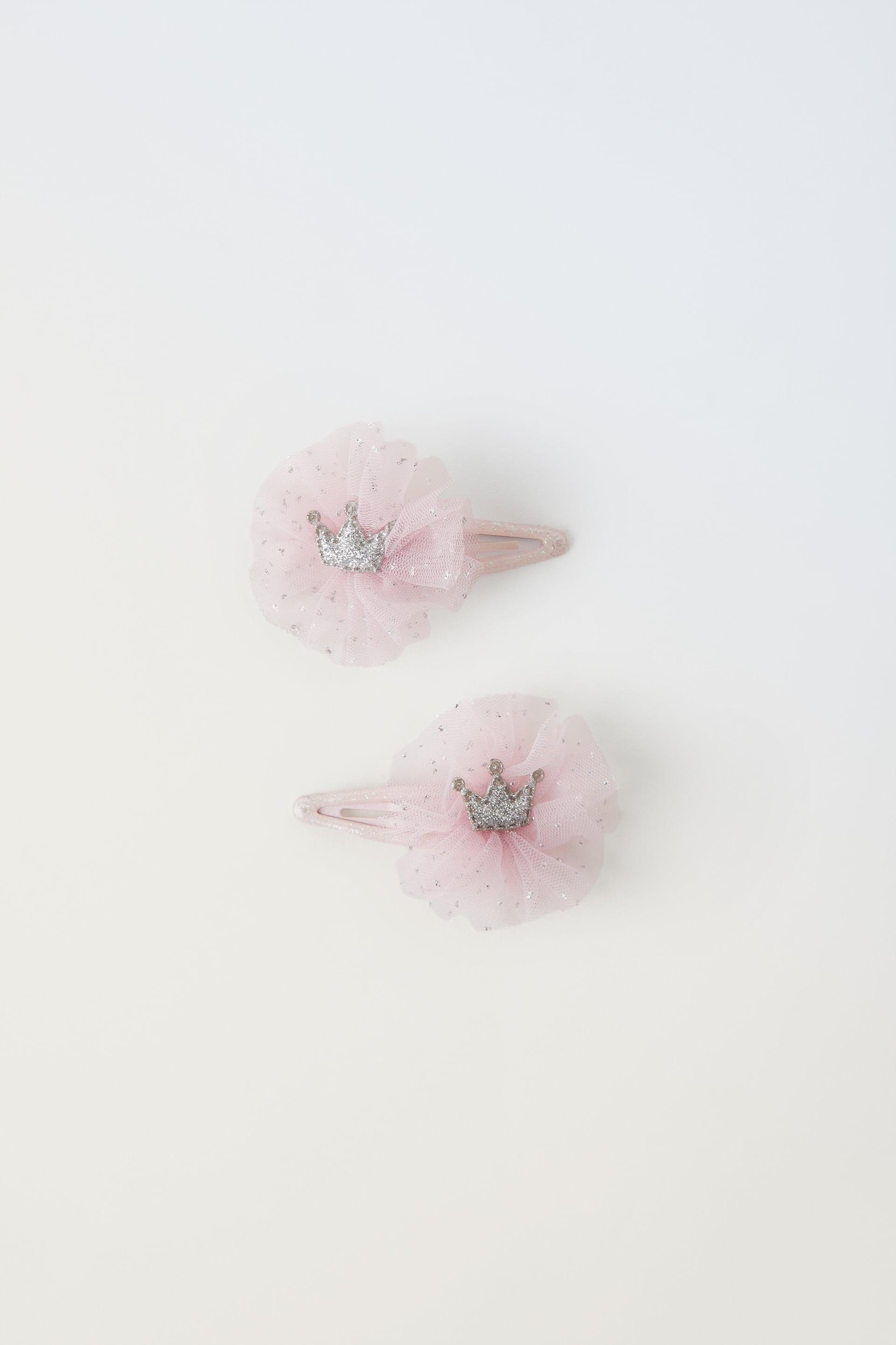 TWO PACK OF RHINESTONE CROWN TULLE CLIPS by ZARA