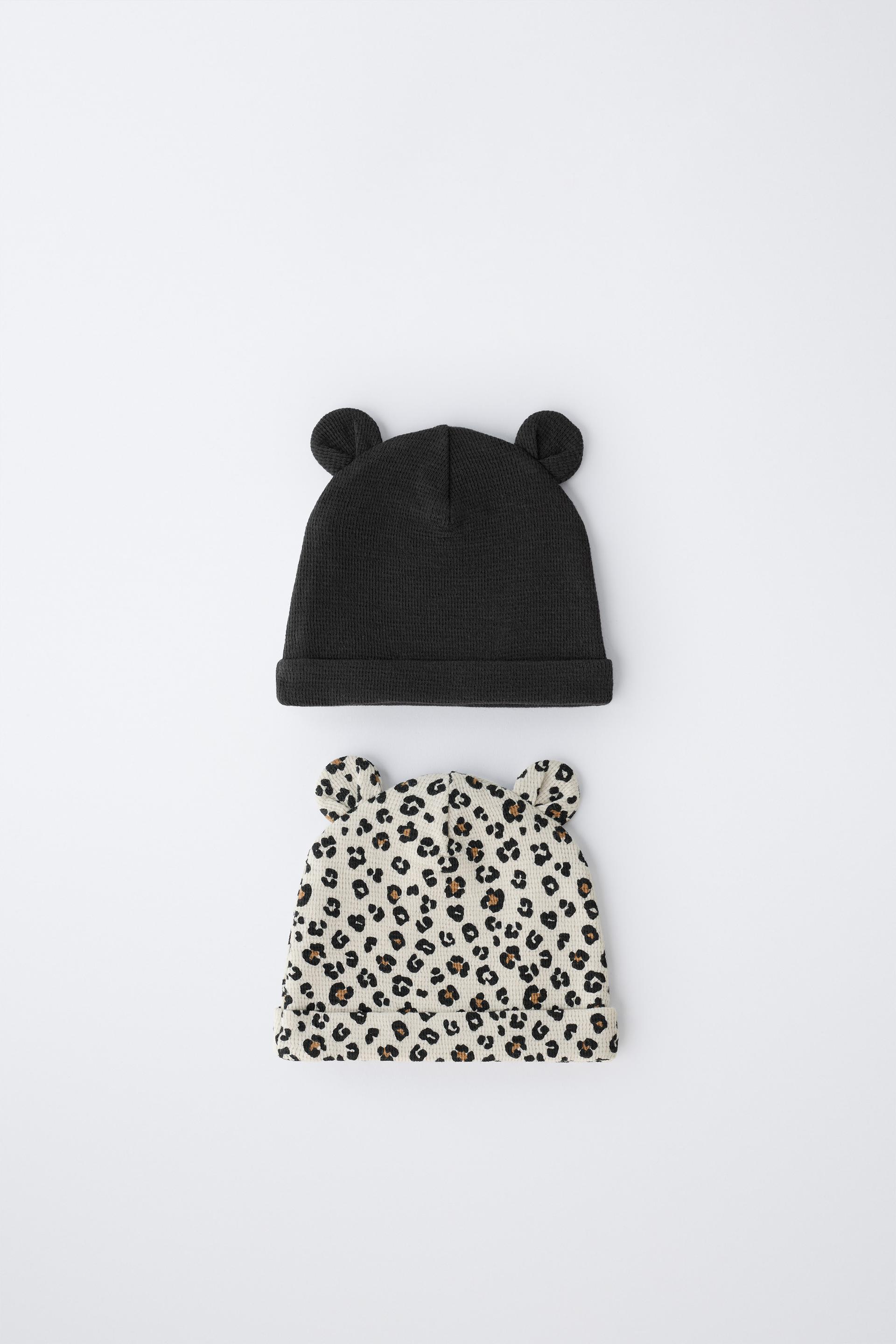 TWO-PACK OF WAFFLE KNIT EAR HATS WITH ANIMAL PRINT by ZARA