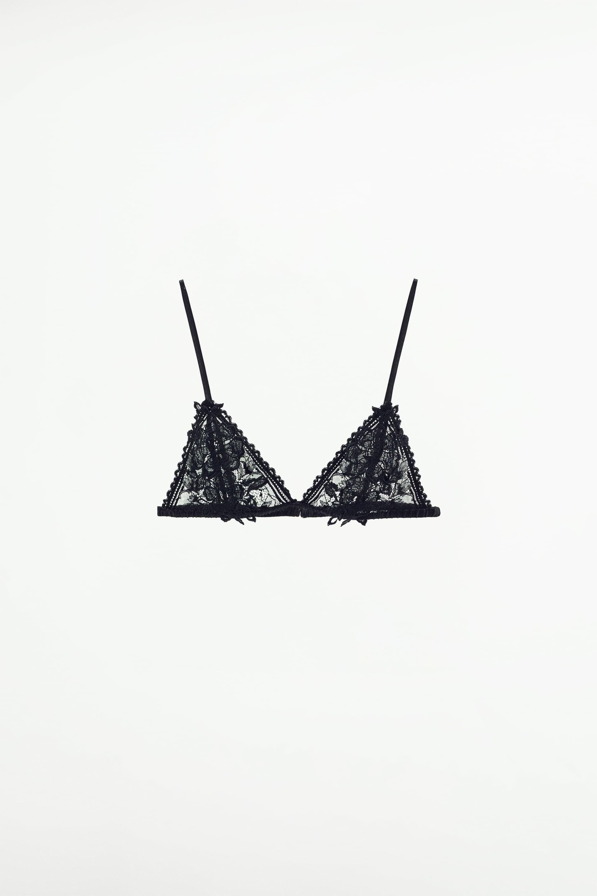 Triangle bralette with lace fabric. Lace trim. Adjustable thin straps. Back hook closure. by ZARA