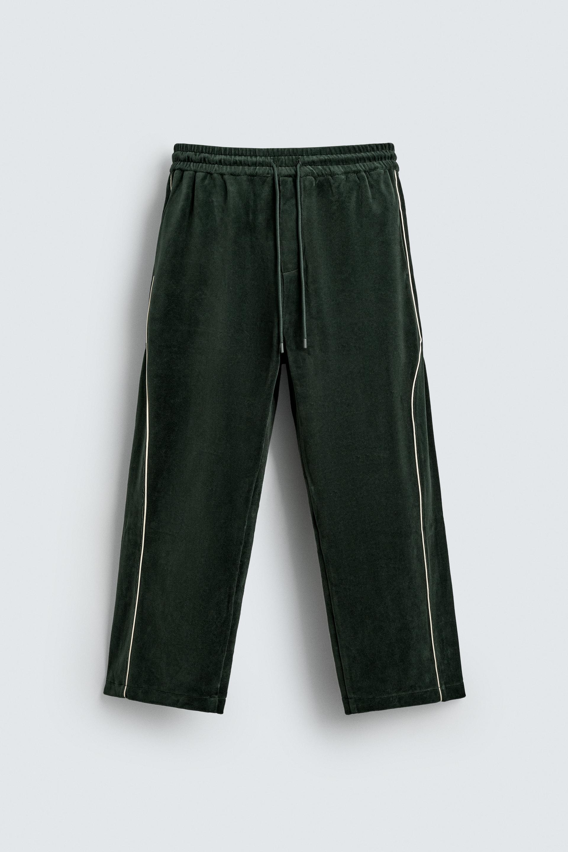 VELOUR PIPED PANTS by ZARA