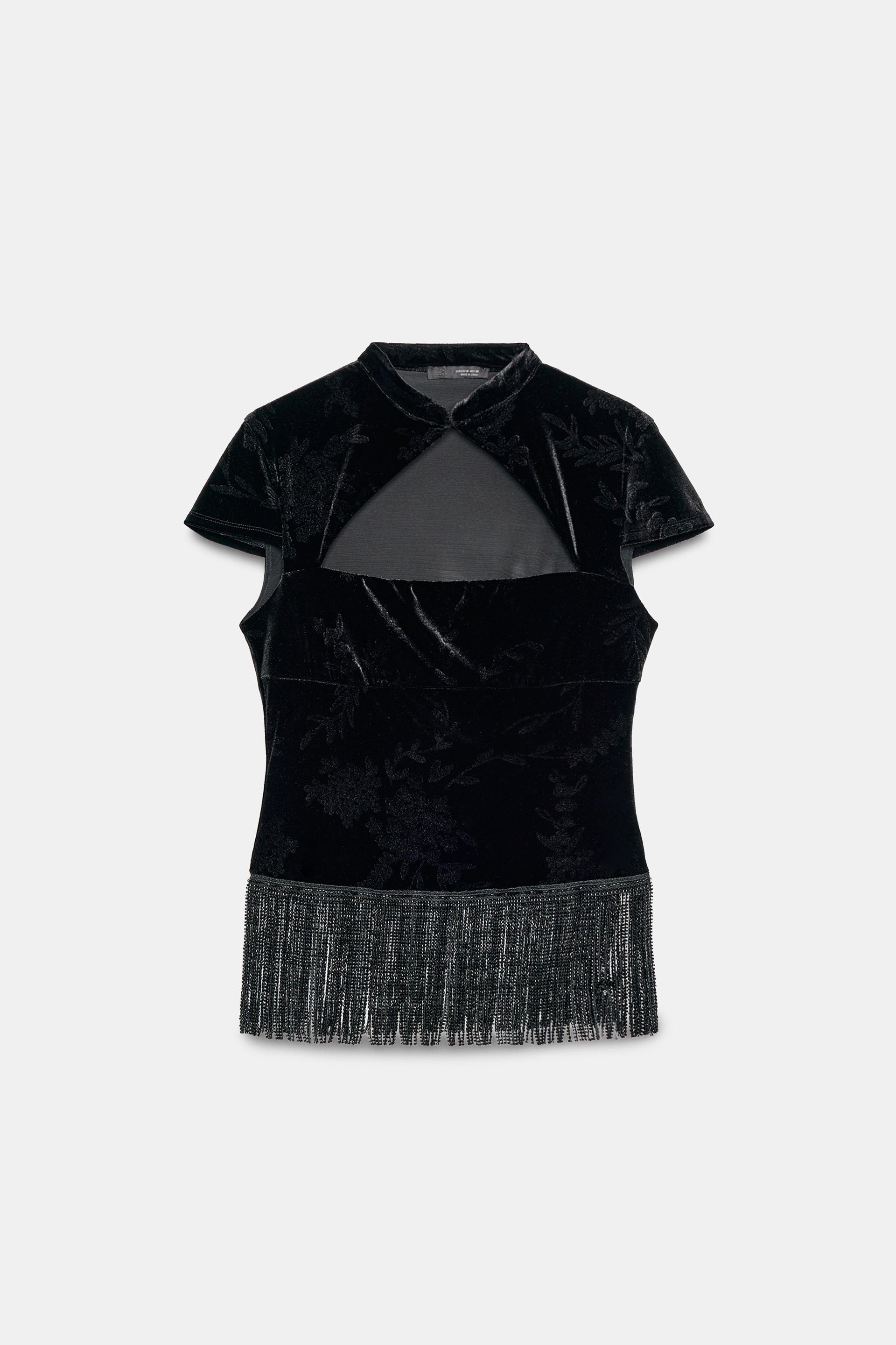 VELVET TOP WITH CUTOUT AND FRINGE by ZARA