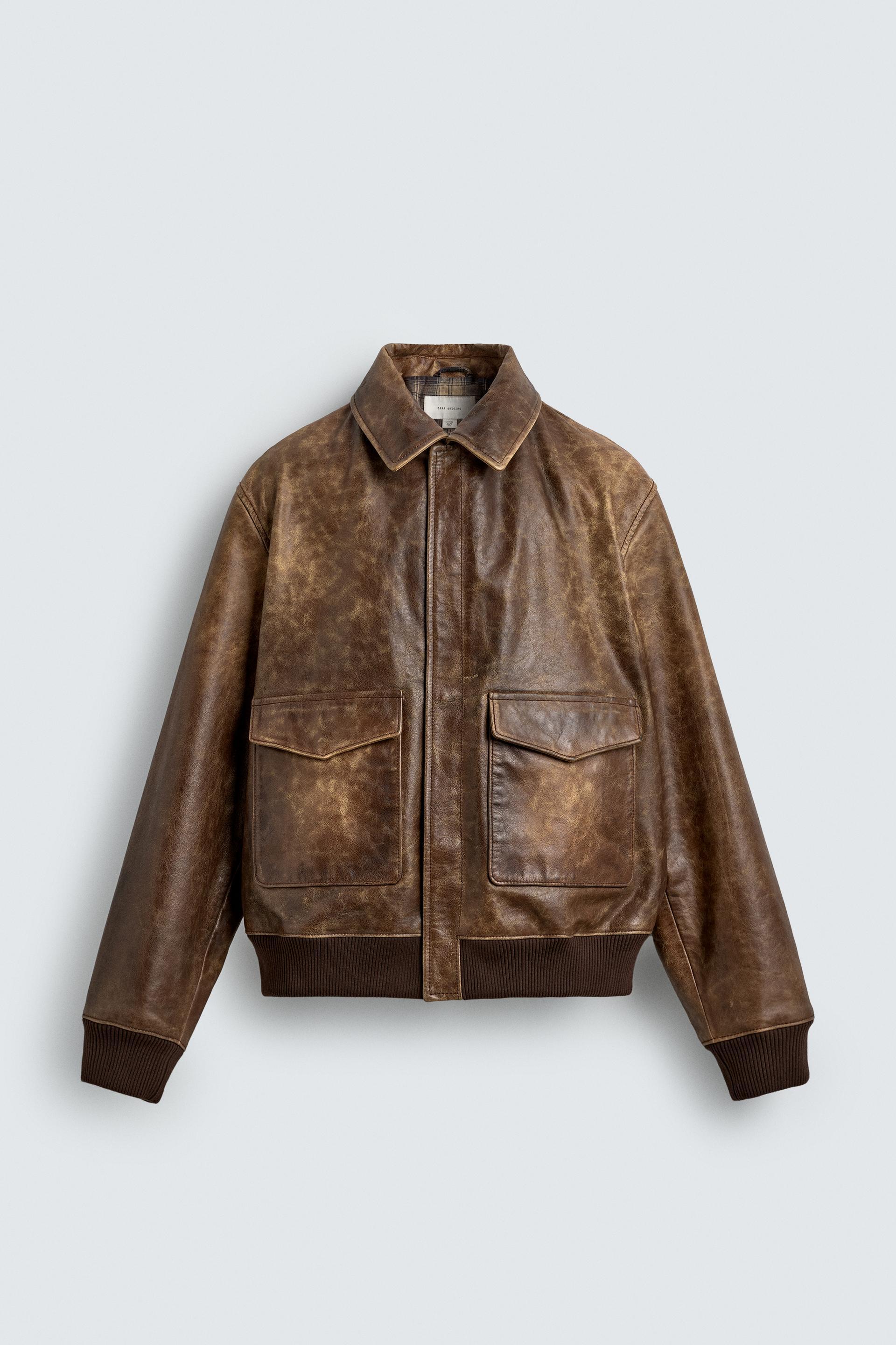 VINTAGE EFFECT LEATHER JACKET by ZARA