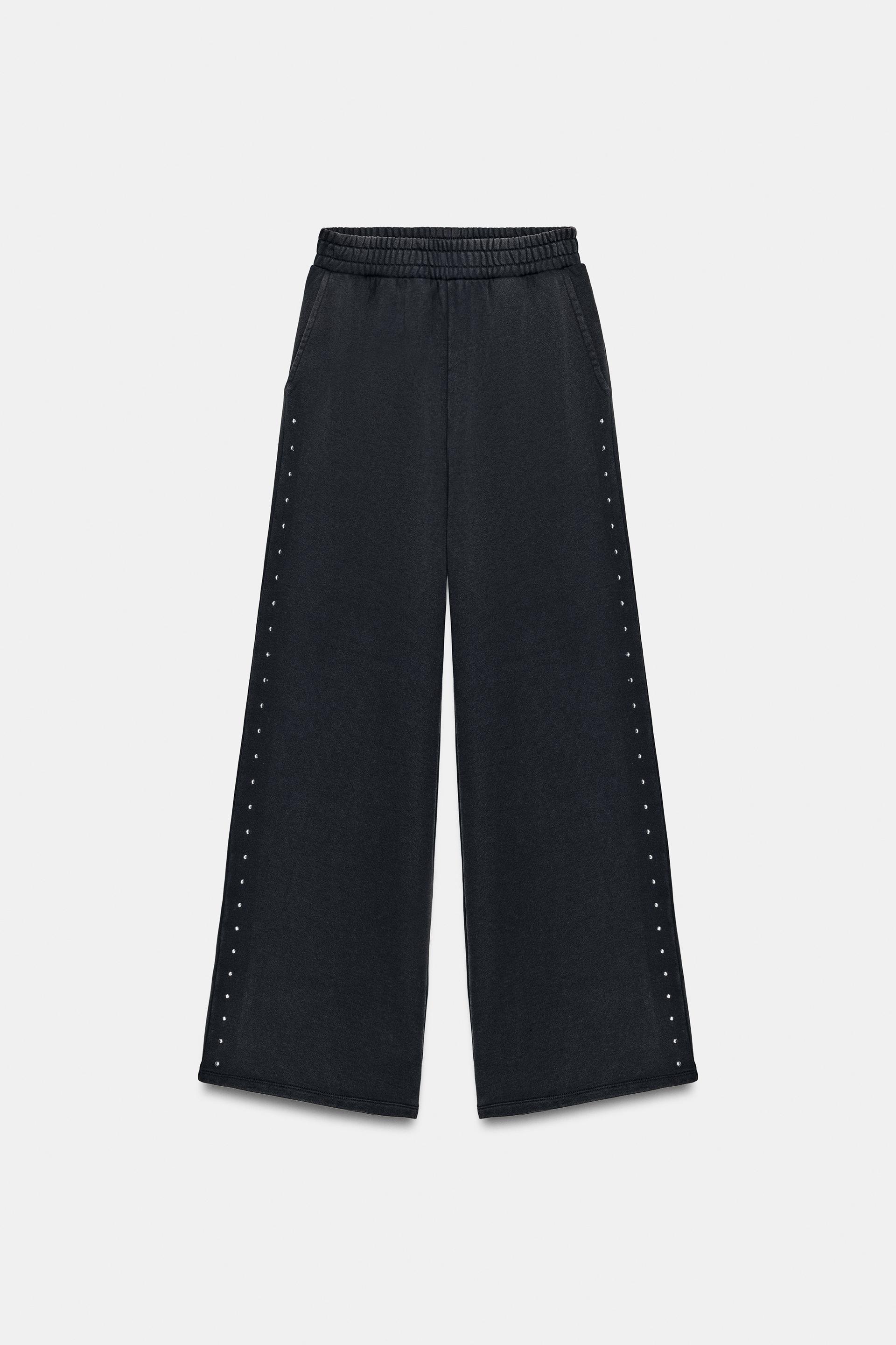 WASHED EFFECT FLEECE PANTS WITH STUDS by ZARA