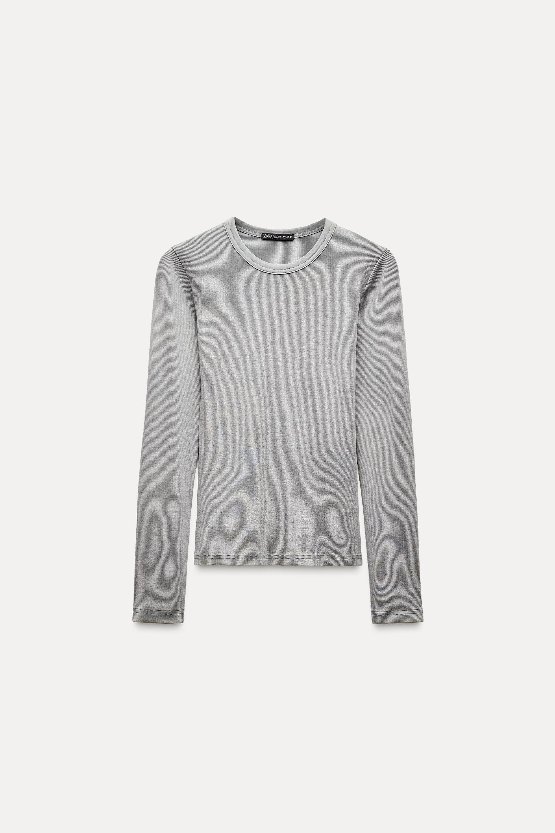 WASHED EFFECT RIBBED LONG SLEEVE T-SHIRT by ZARA