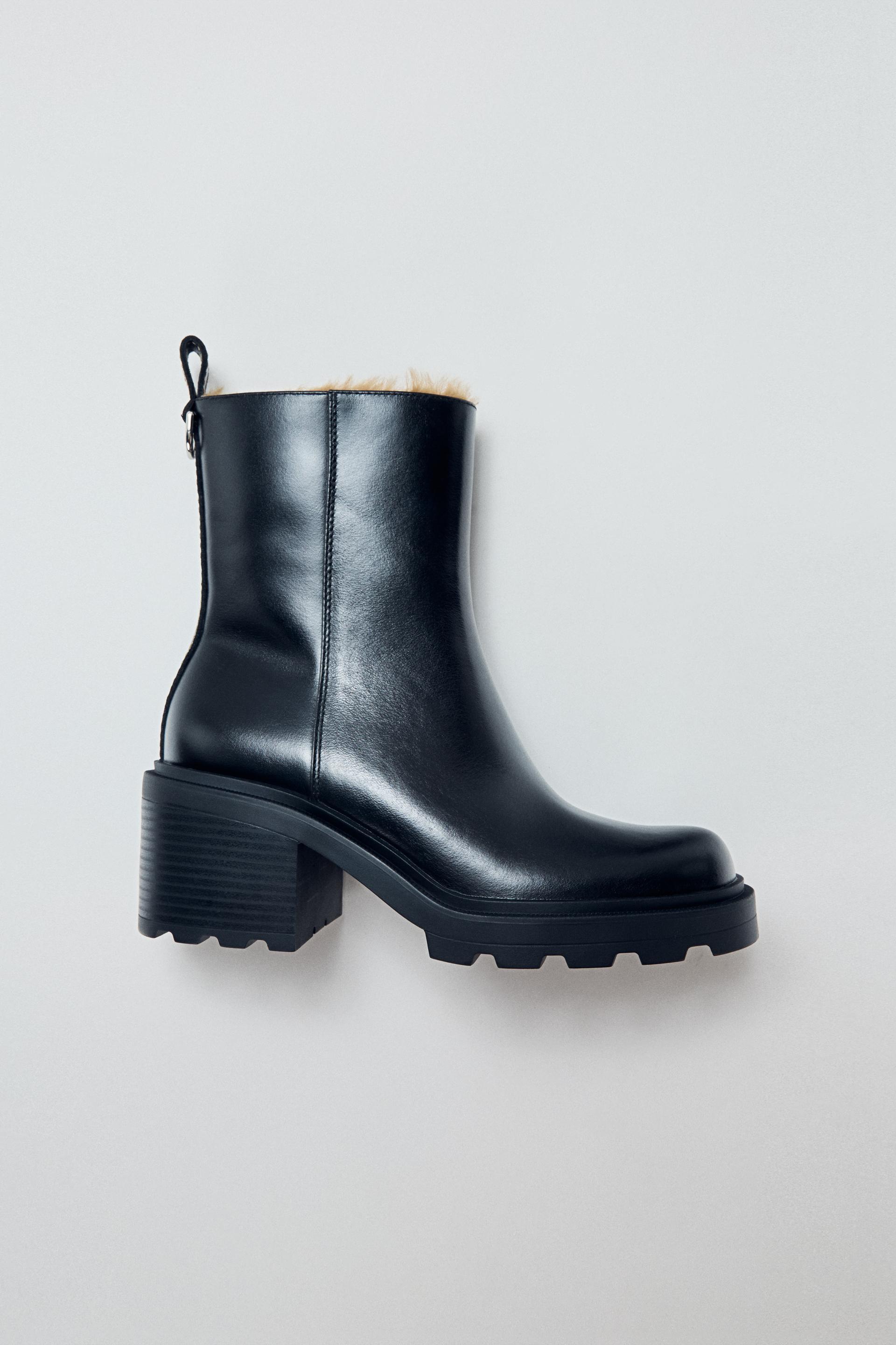 WATER REPELLENT LEATHER ANKLE BOOTS by ZARA