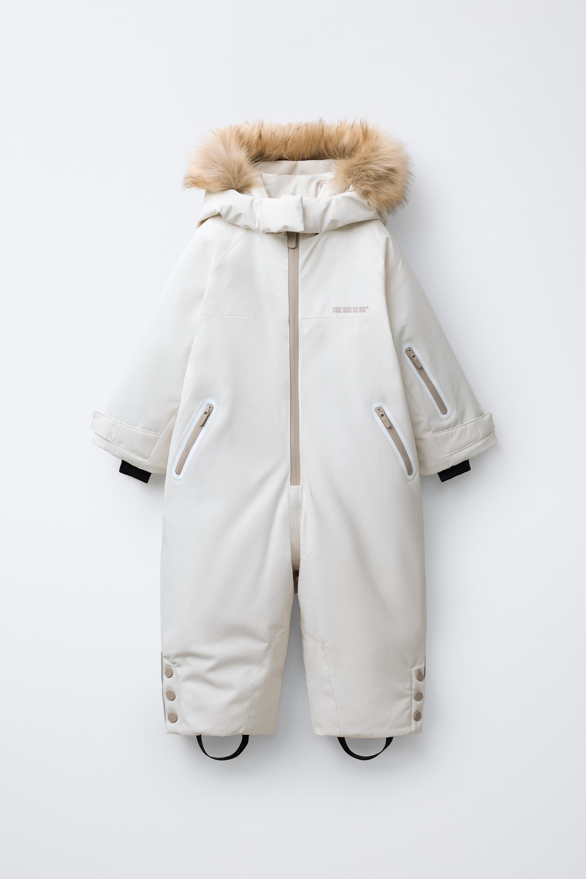 WATER RESISTANT AND WINDPROOF RECCO® SYSTEM SKI COLLECTION LONG JUMPSUIT WITH FAUX FUR HOODIE by ZARA
