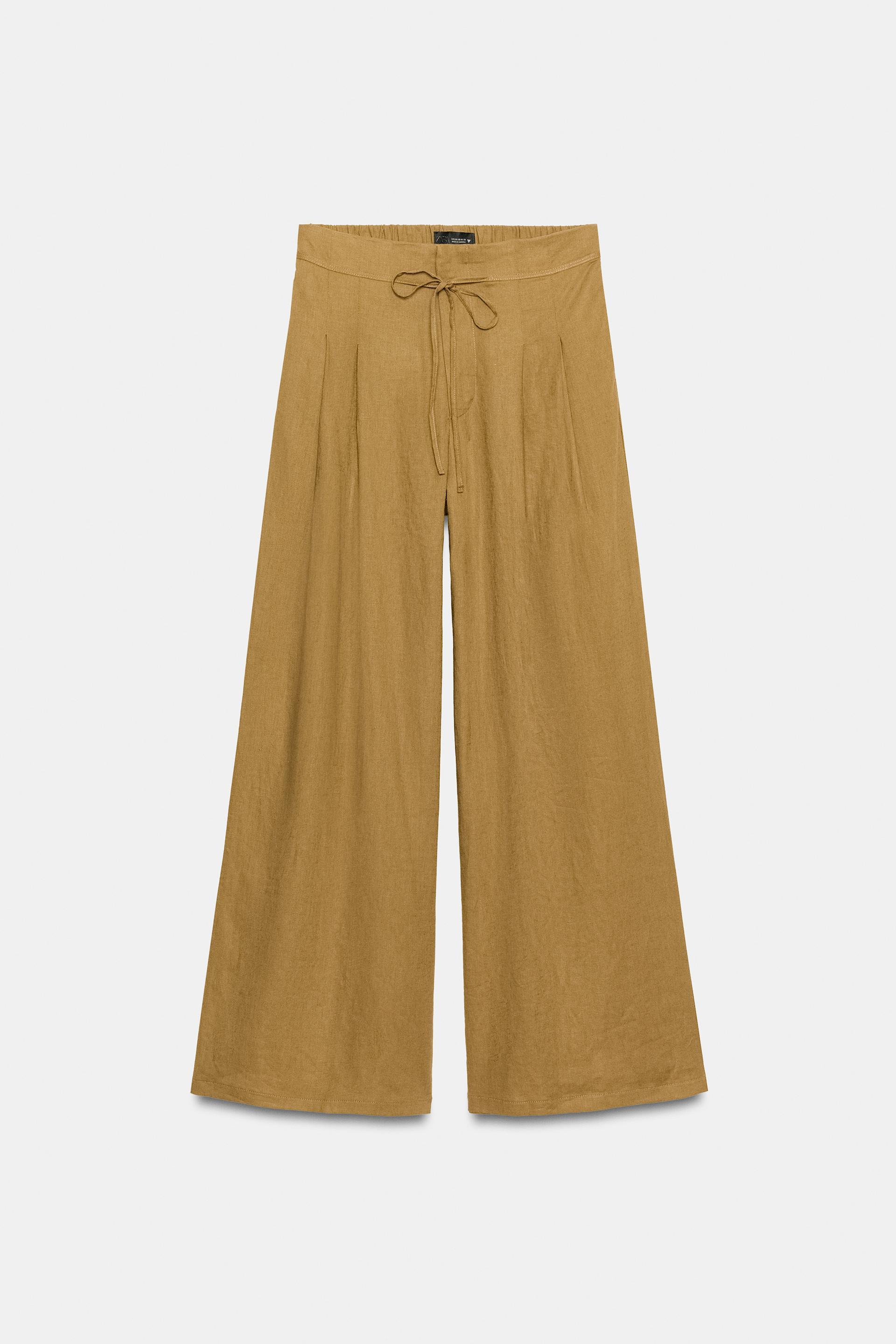WIDE LEG PLEATED LINEN PANTS by ZARA