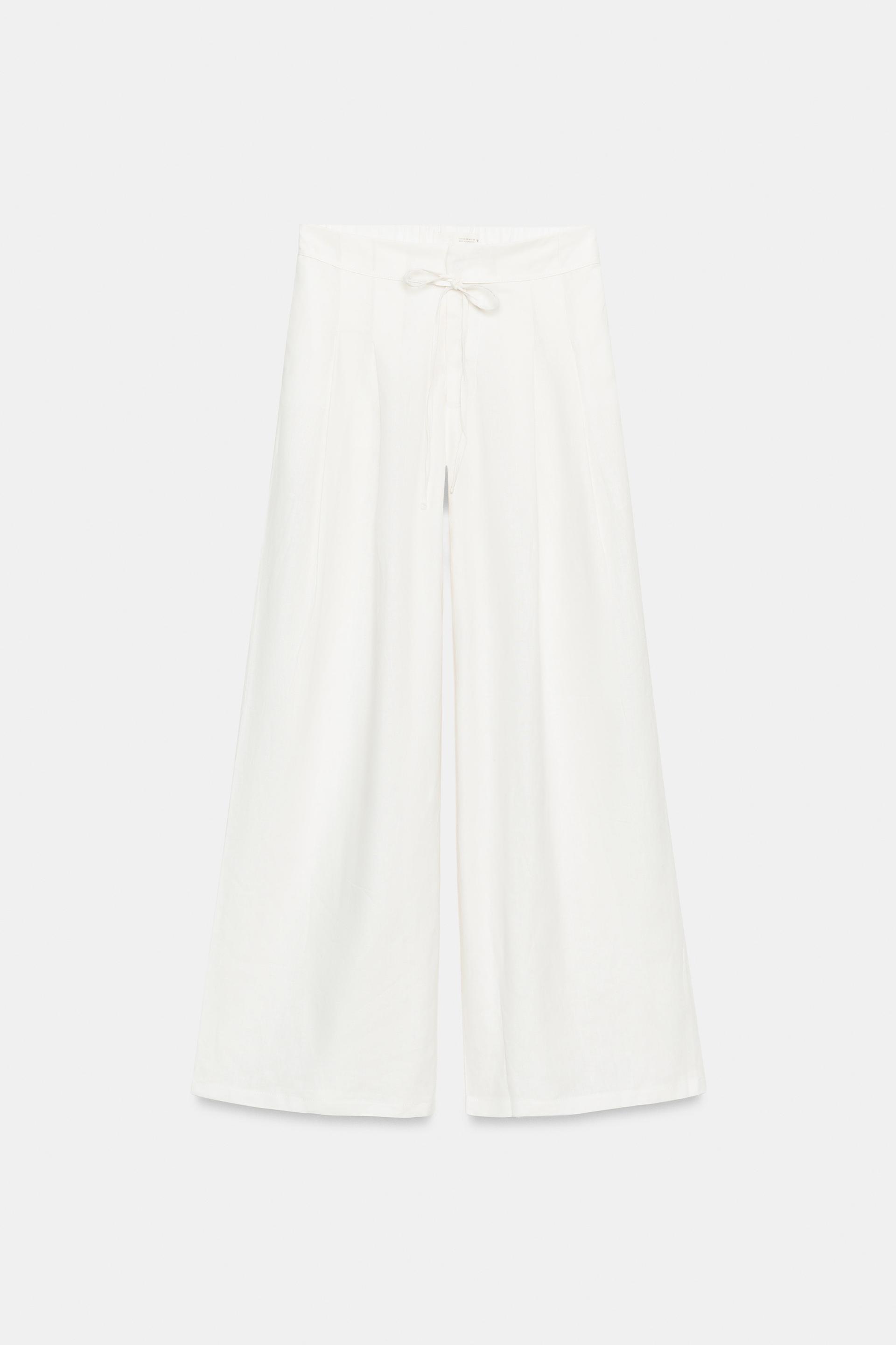 WIDE LEG PLEATED LINEN PANTS by ZARA