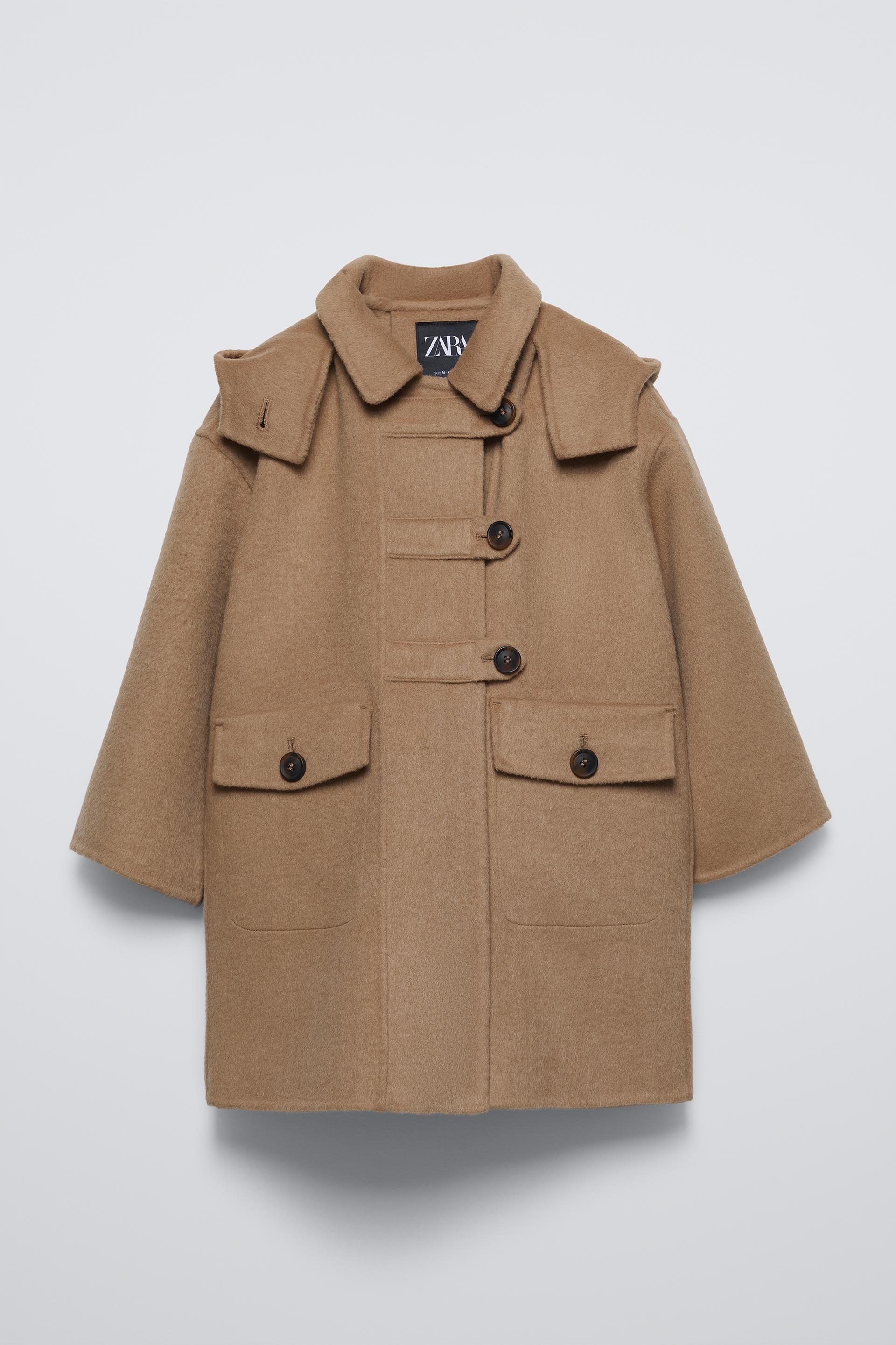 WOOL BLEND HOODED DUFFLE COAT by ZARA