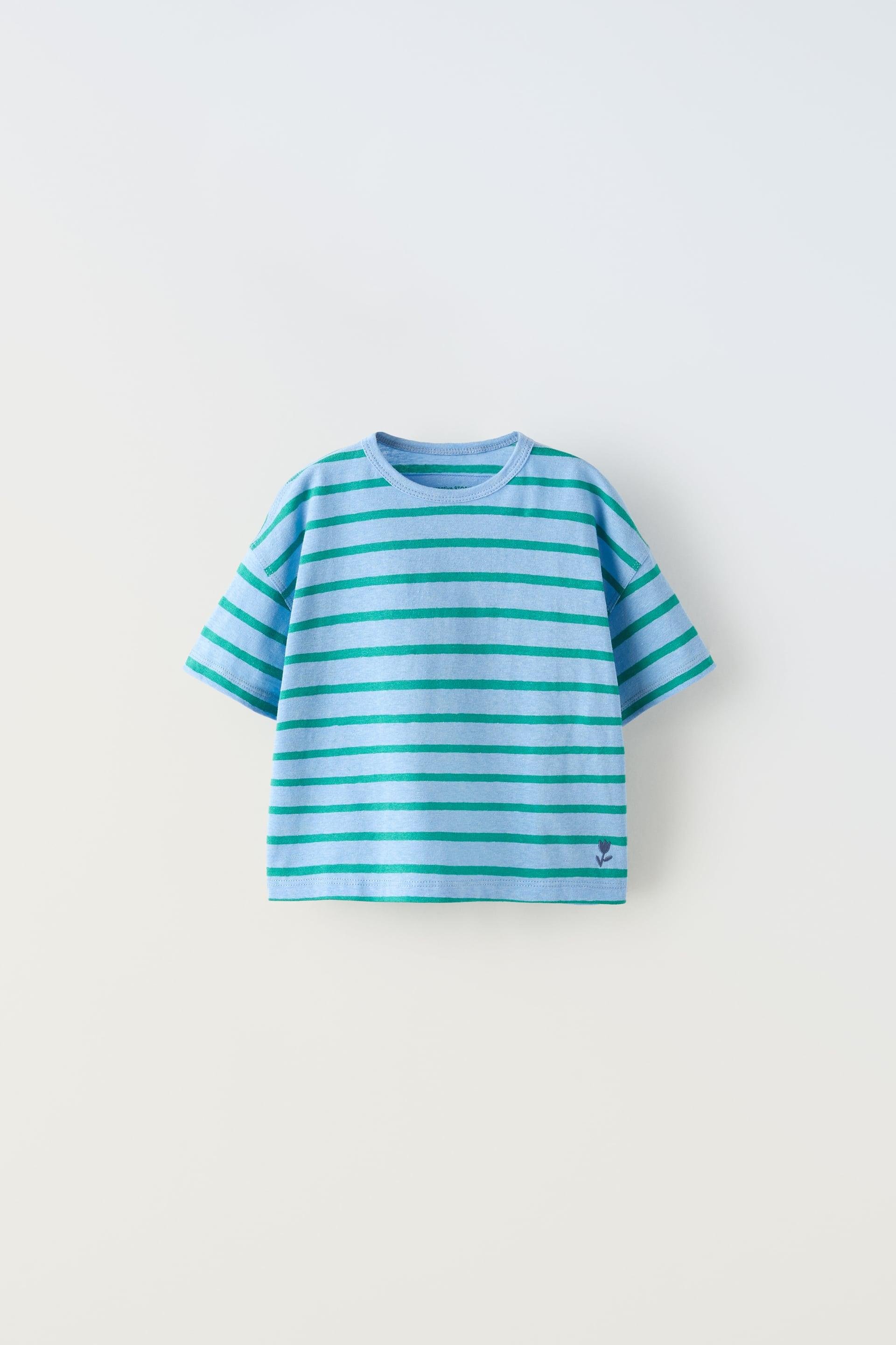 WOVEN EMBROIDERED STRIPED T-SHIRT by ZARA