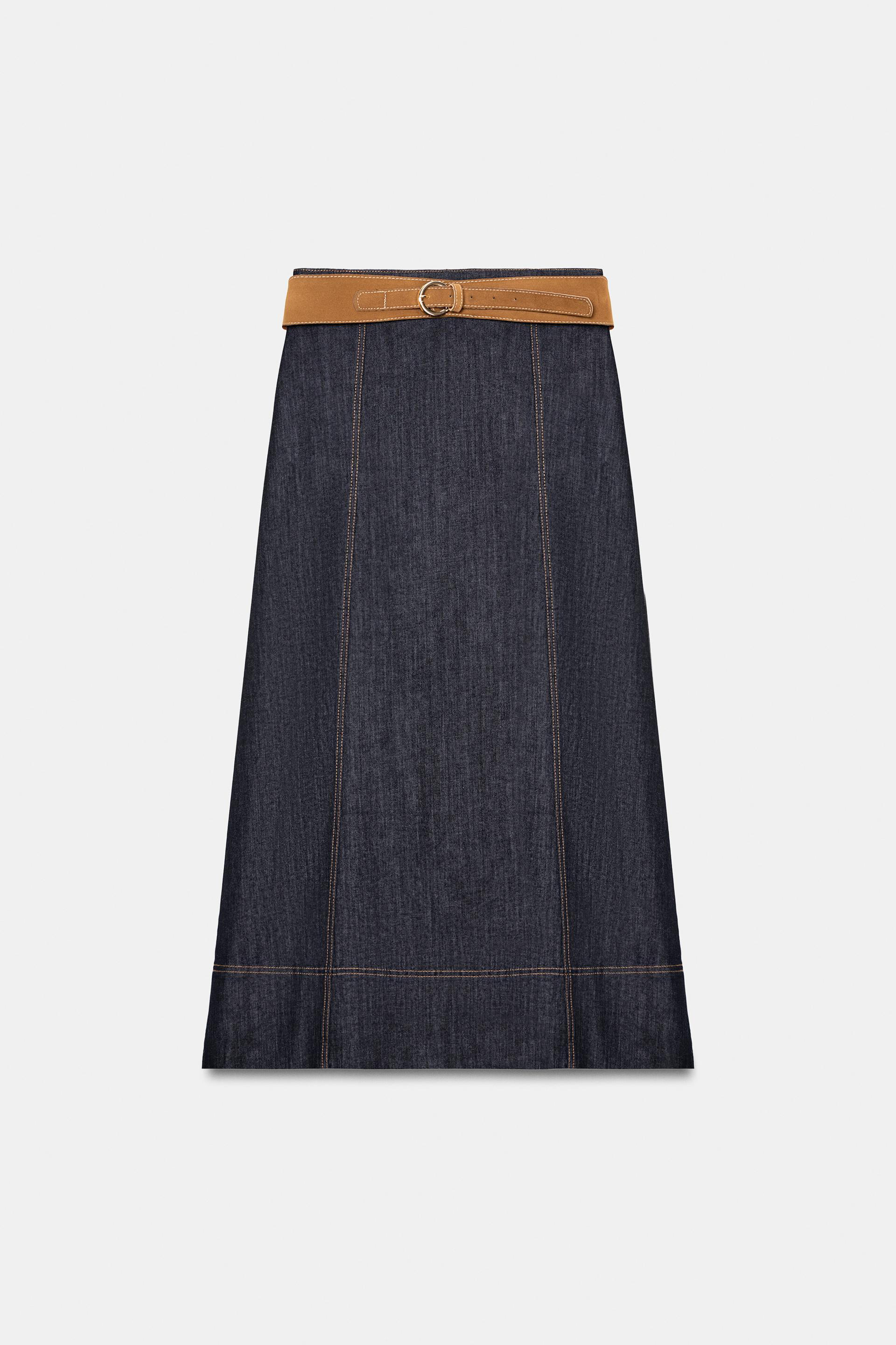 Z1975 BELTED DENIM MIDI SKIRT by ZARA