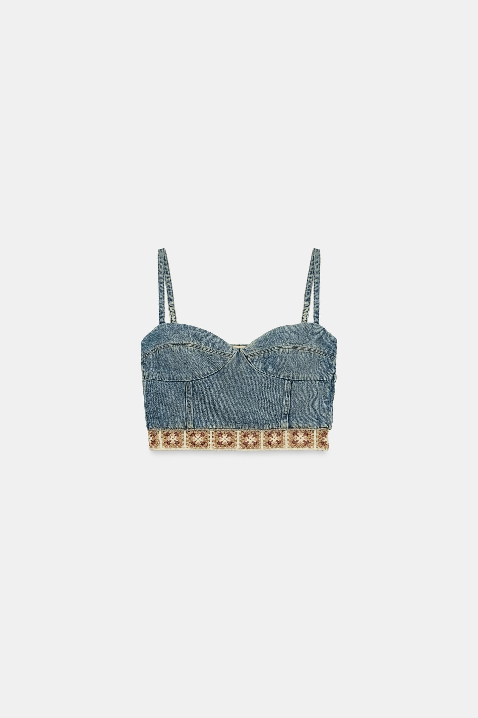 Z1975 COMBINATION CROCHET DENIM TOP by ZARA