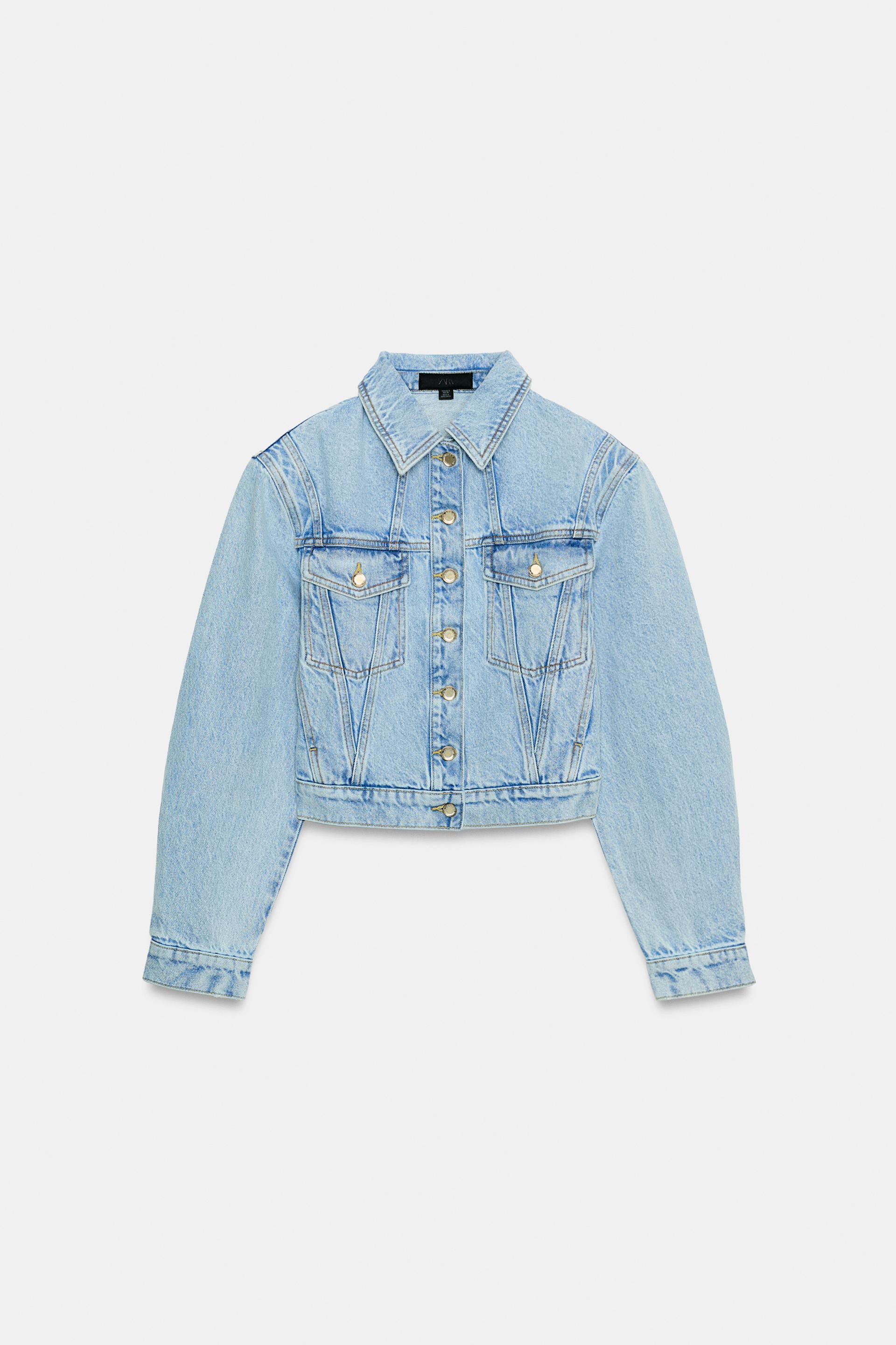Z1975 CROPPED DENIM JACKET WITH SHOULDER PADS by ZARA