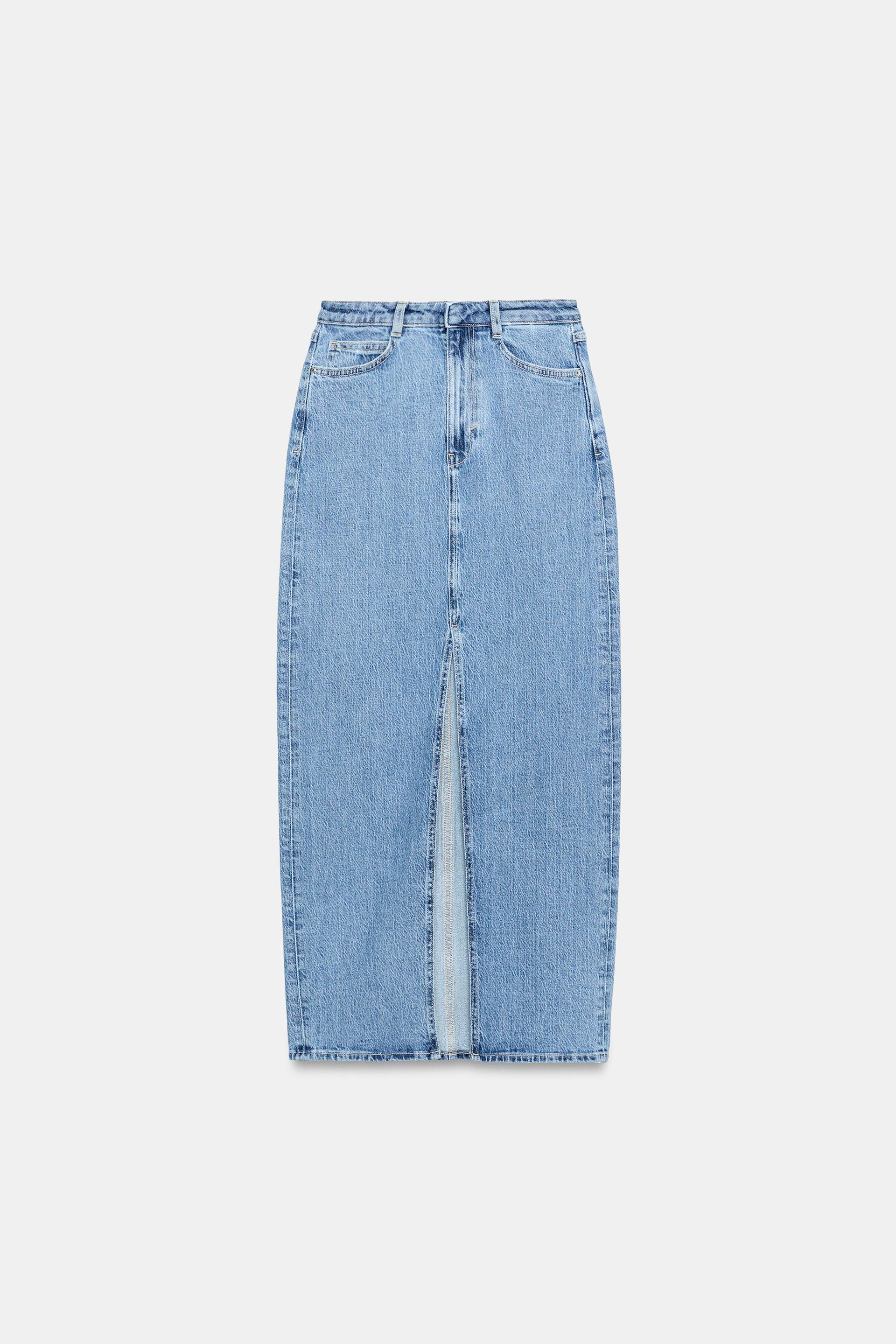 Z1975 DENIM MIDI SKIRT WITH SLIT by ZARA