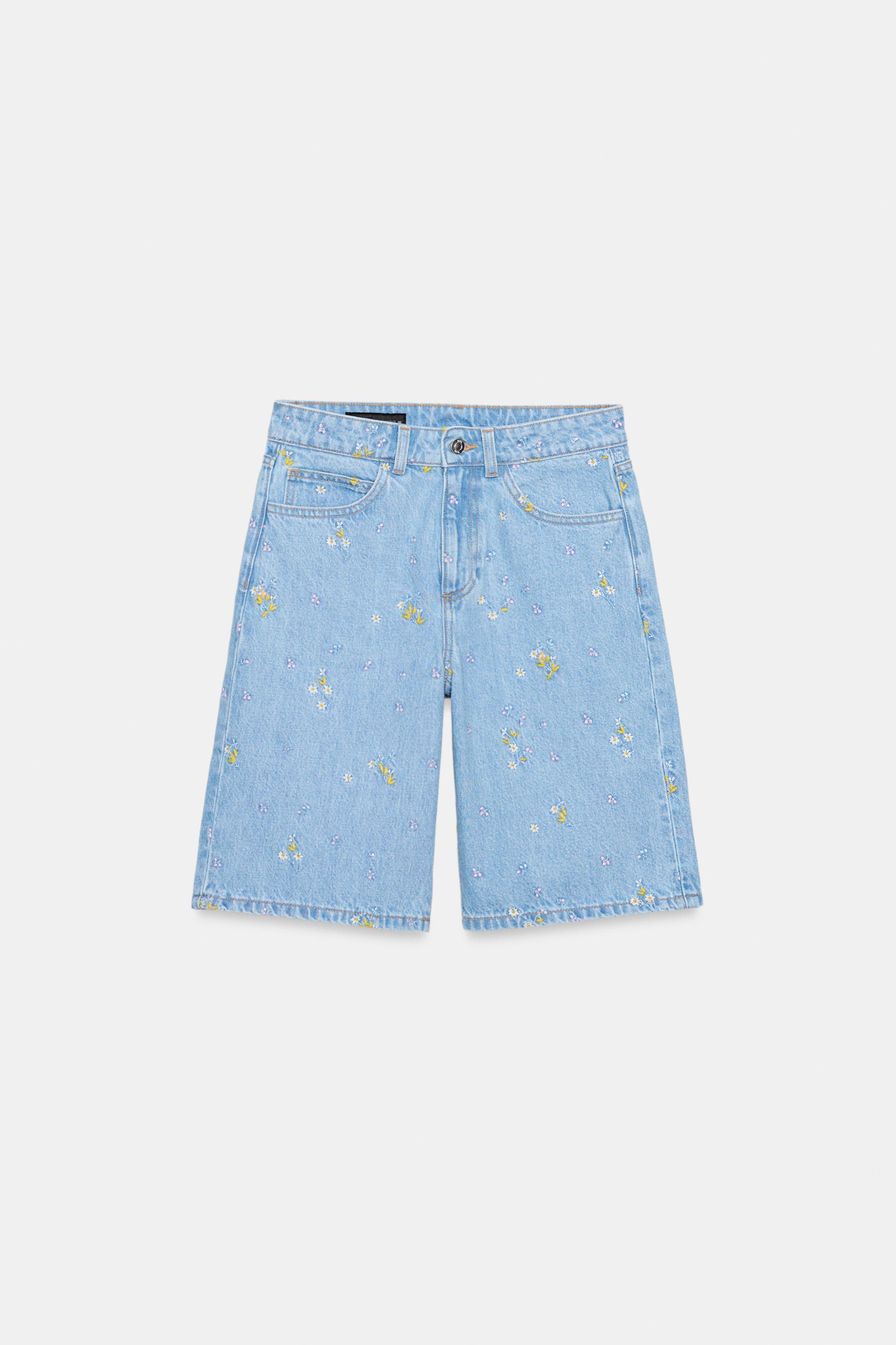 Z1975 EMBROIDERED FLORAL DENIM SHORTS SET by ZARA