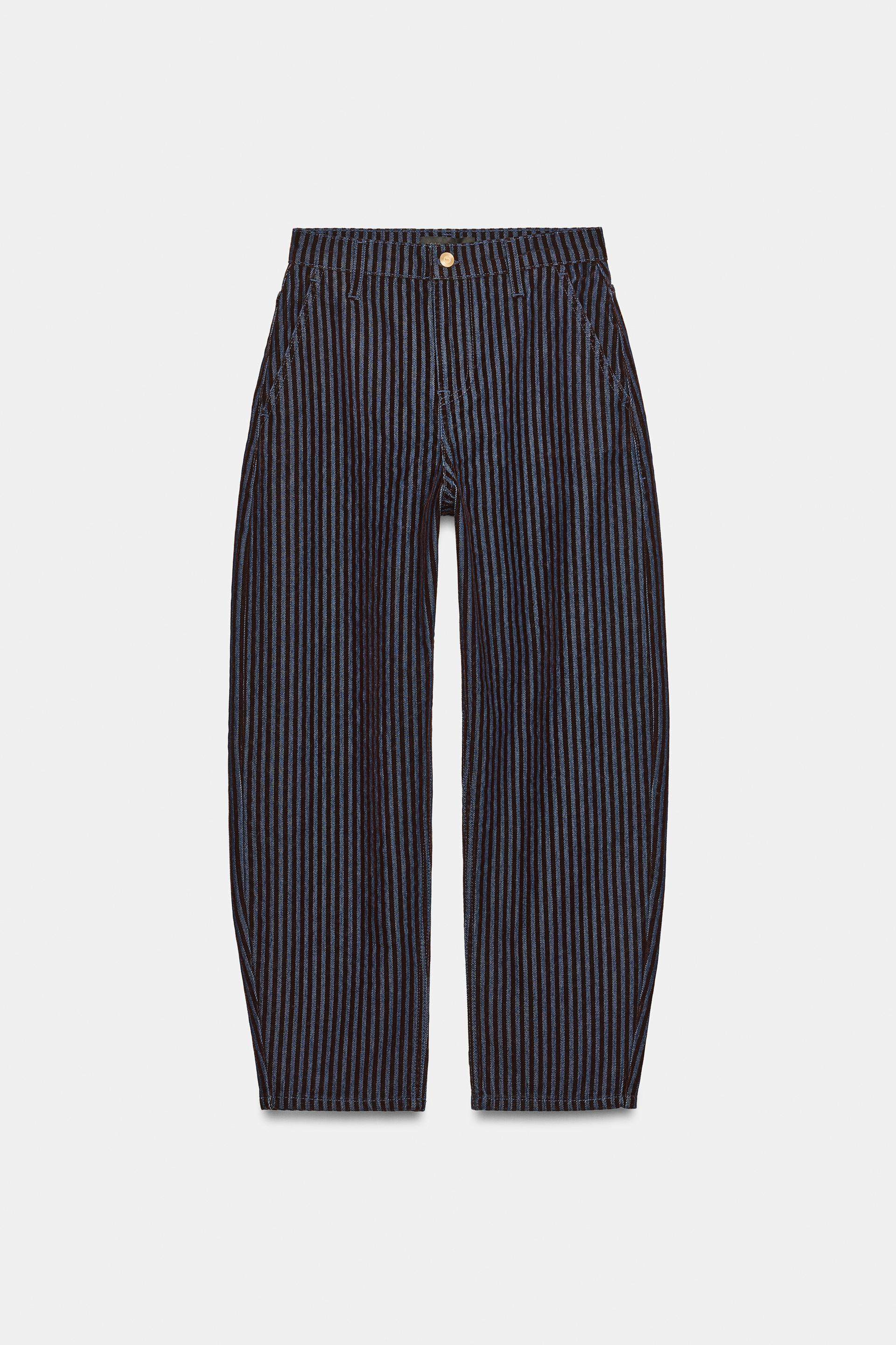 Z1975 HIGH-RISE VELVET STRIPE BARREL JEANS by ZARA