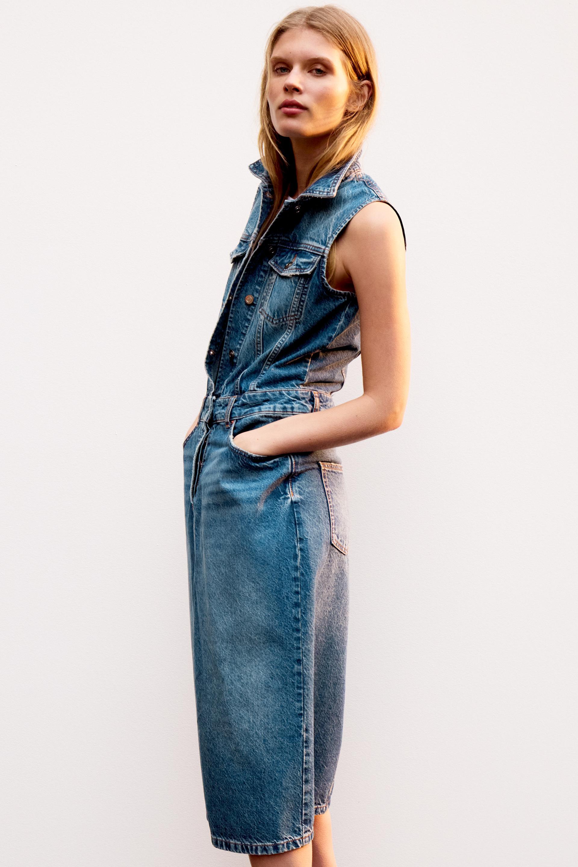 Z1975 SLEEVELESS DENIM MIDI DRESS by ZARA