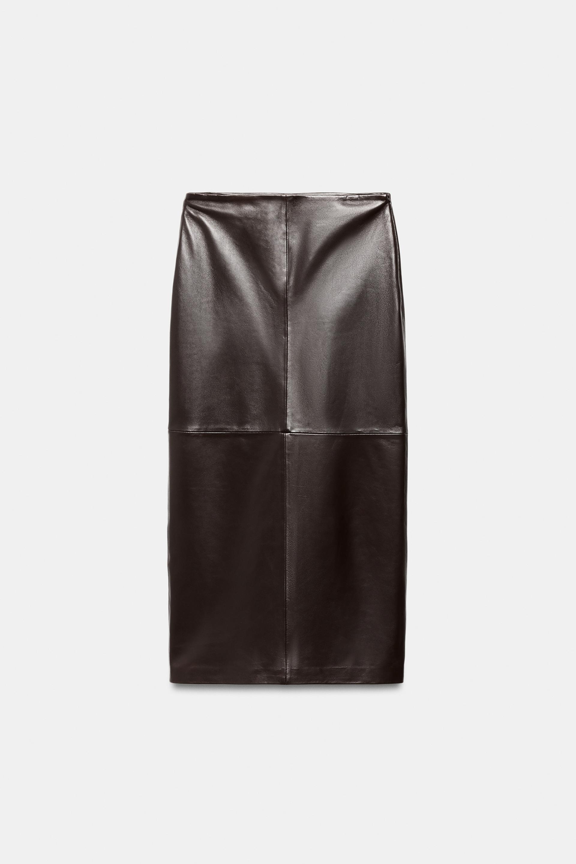 ZW COLLECTION 100% LEATHER MIDI SKIRT by ZARA