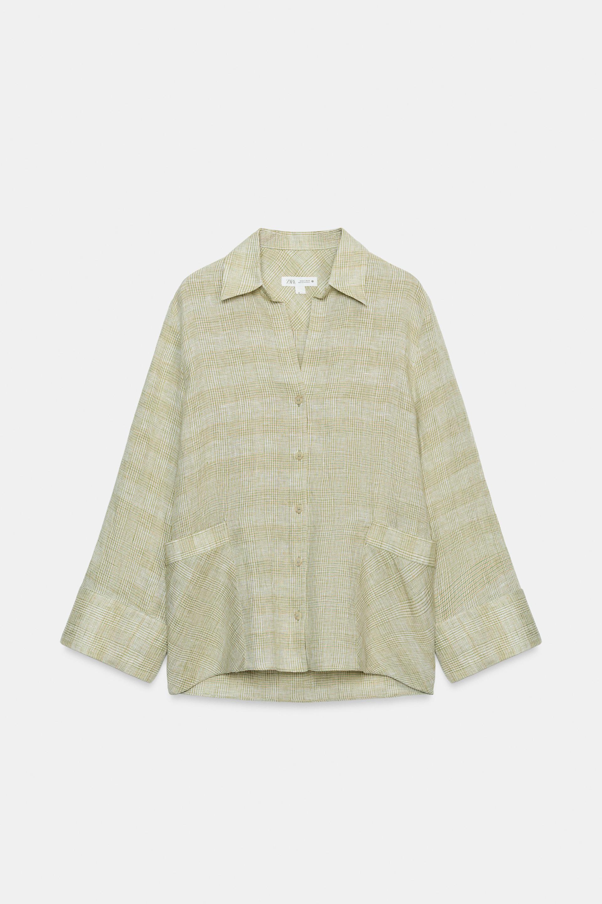 ZW COLLECTION 100% LINEN PLAID SHIRT by ZARA