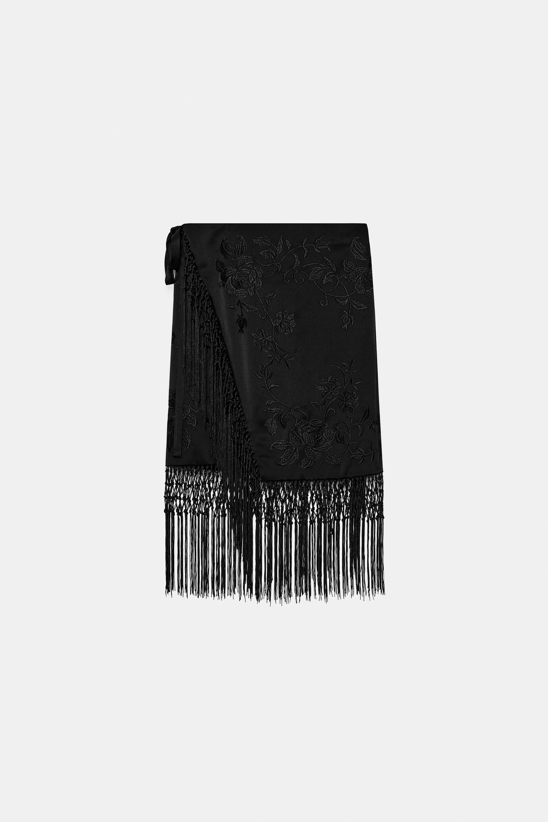 ZW COLLECTION EMBROIDERED FRINGE SKIRT by ZARA
