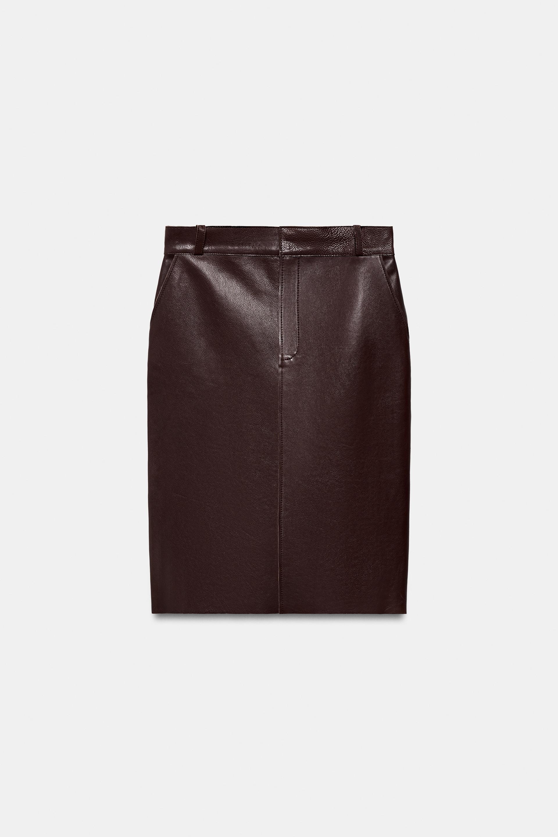 ZW COLLECTION LIMITED EDITION LEATHER MIDI SKIRT by ZARA