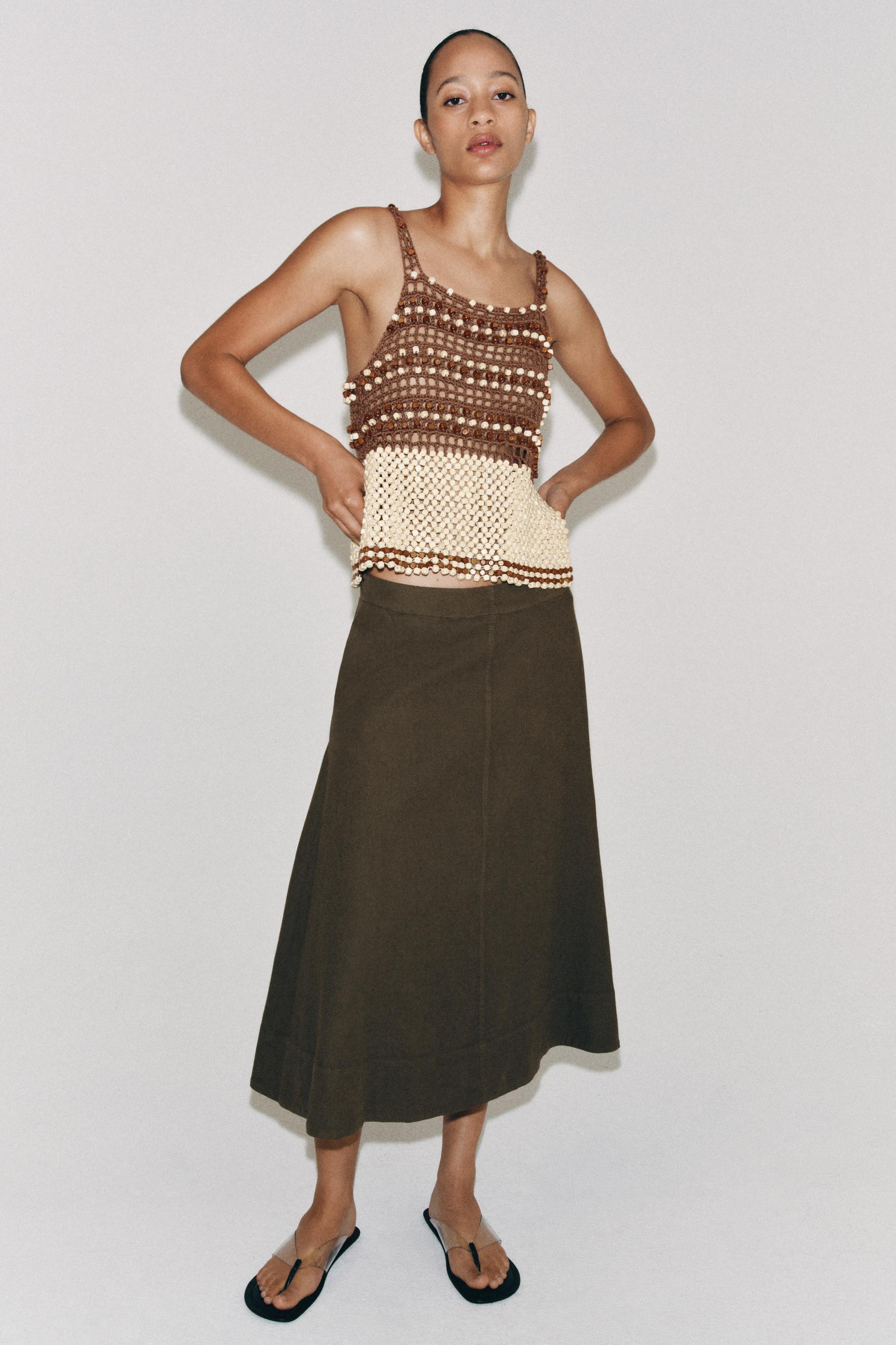 ZW COLLECTION LINEN BLEND MIDI SKIRT by ZARA