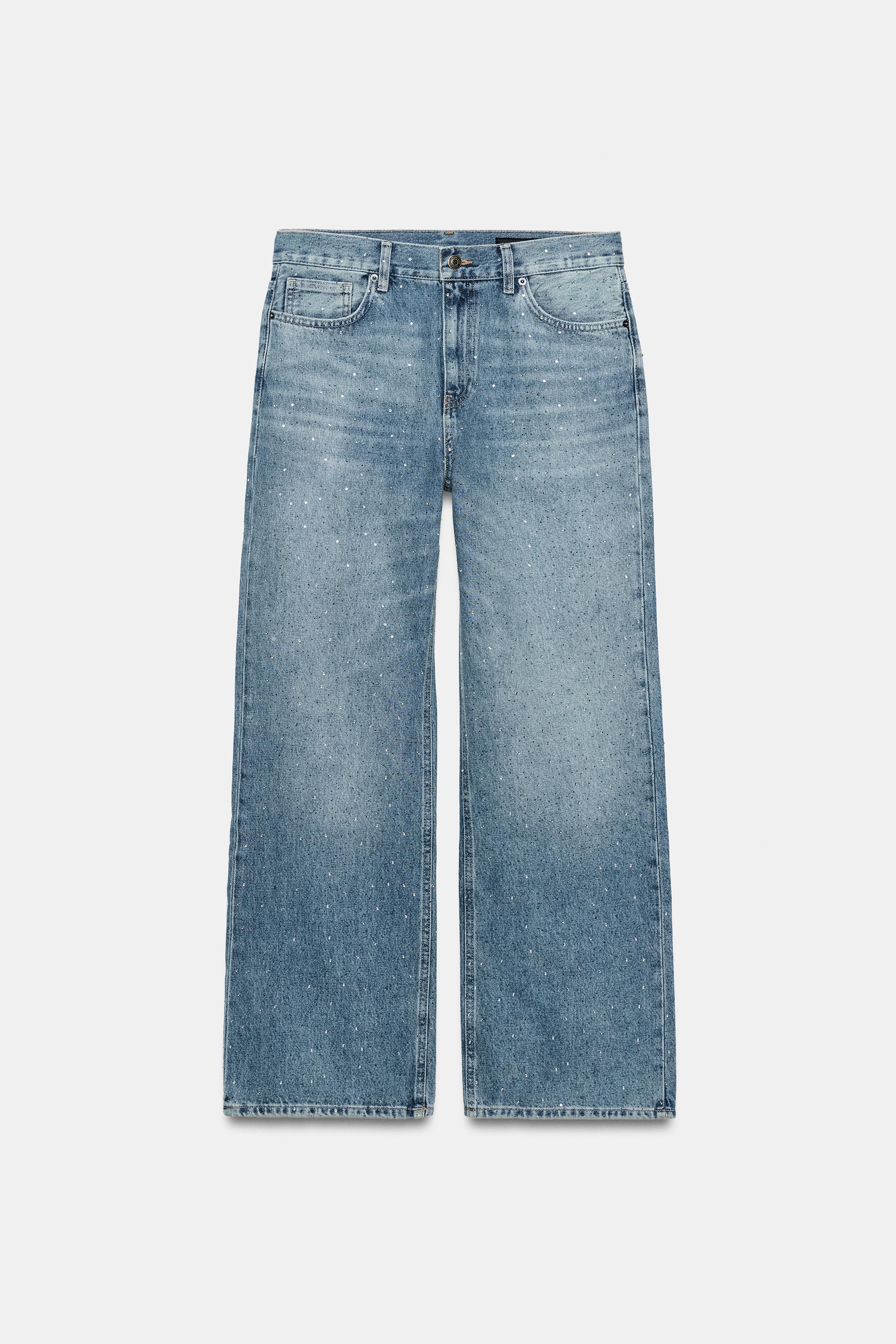 ZW COLLECTION MID-RISE WIDE LEG RHINESTONE JEANS by ZARA