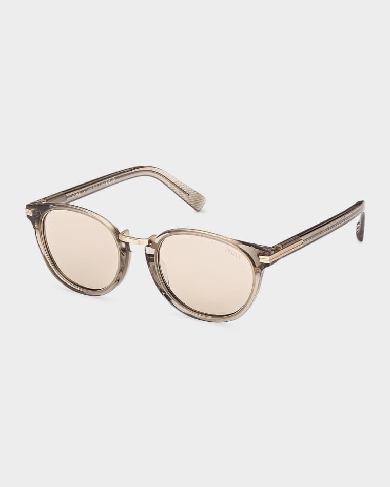 51mm Acetate & Titanium Round Sunglasses by ZEGNA