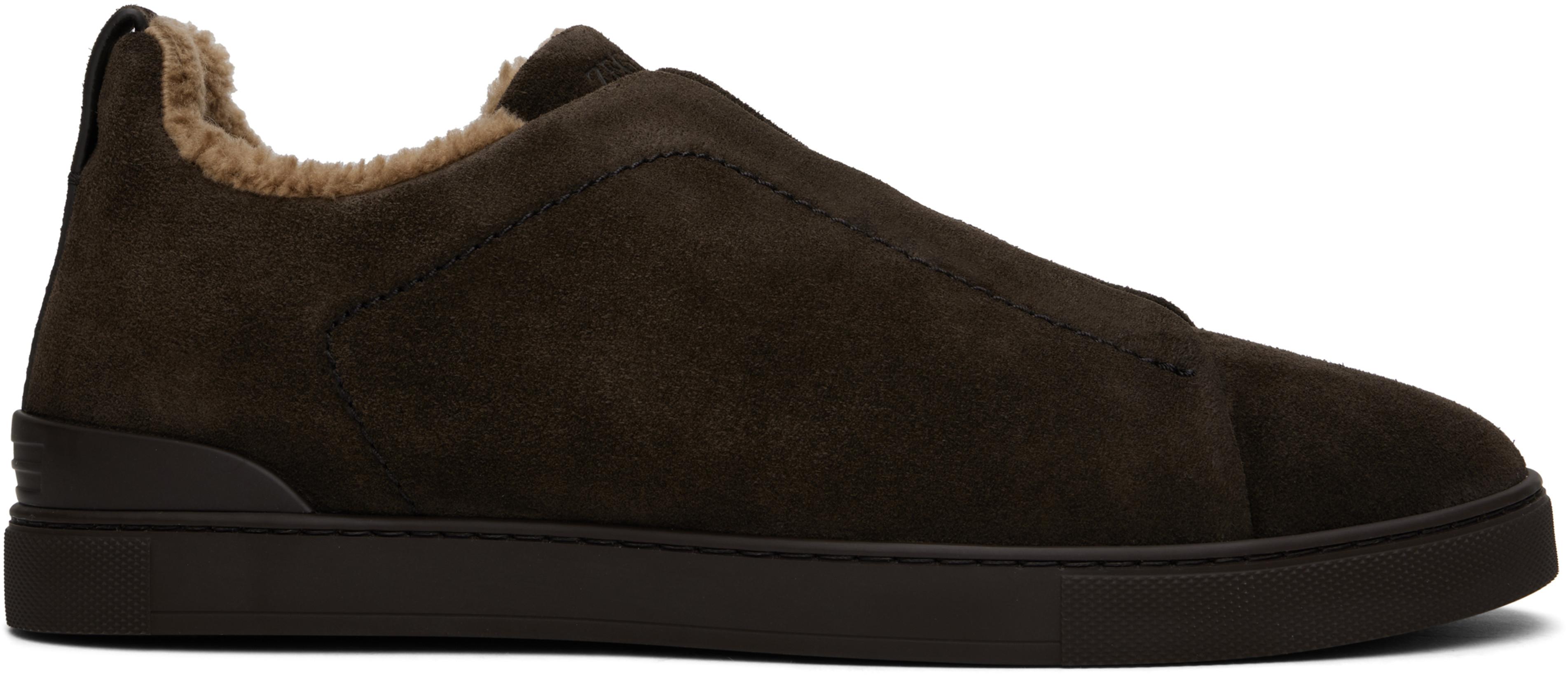 Brown Suede Triple Stitch Sneakers by ZEGNA