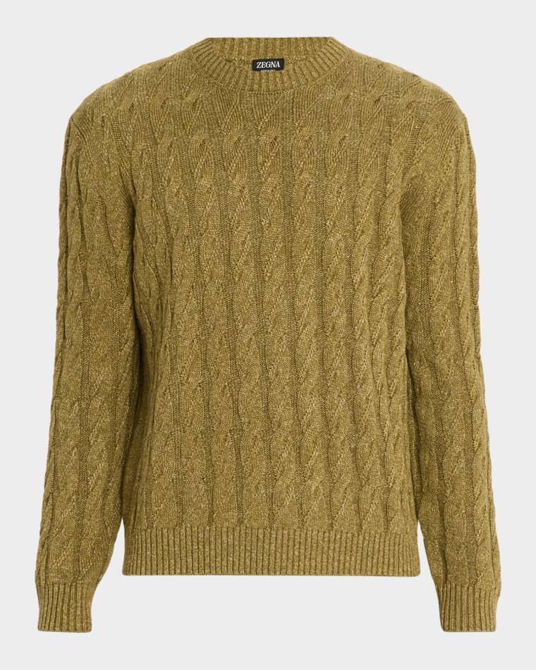 Men's Cable-Knit Melange Cashmere-Blend Crewneck Sweater by ZEGNA