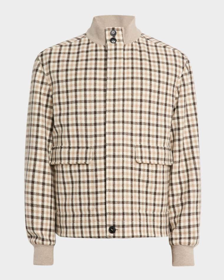 Men's Cashmere Check Hidden-Zip Chore Jacket by ZEGNA