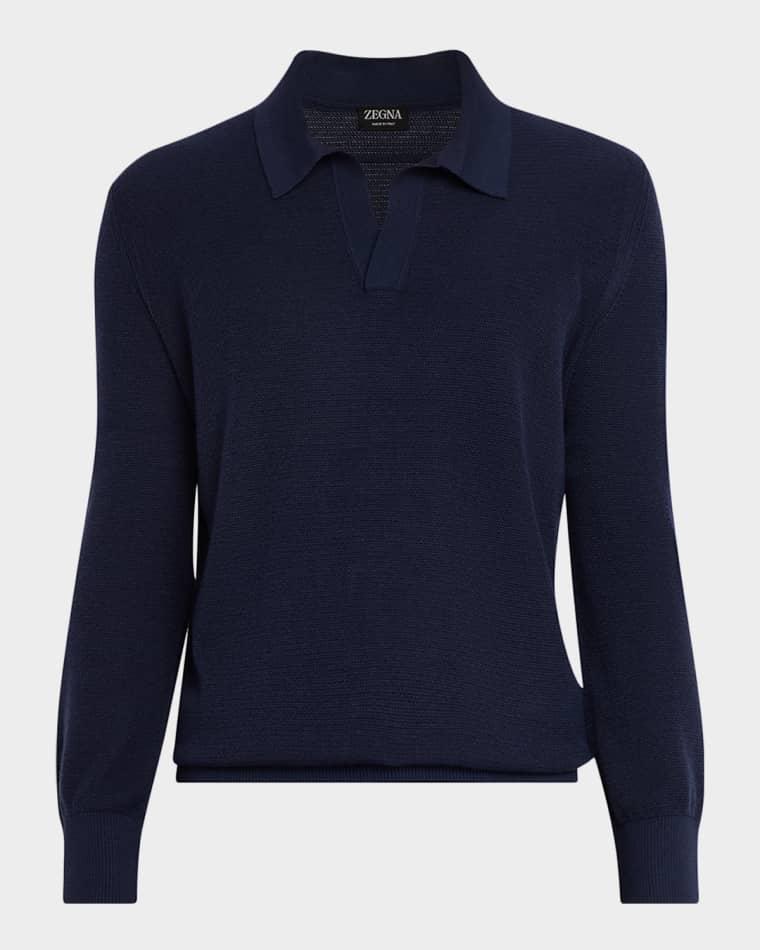 Men's Cashmere and Mulberry Silk Waffle Knit Polo Sweater by ZEGNA