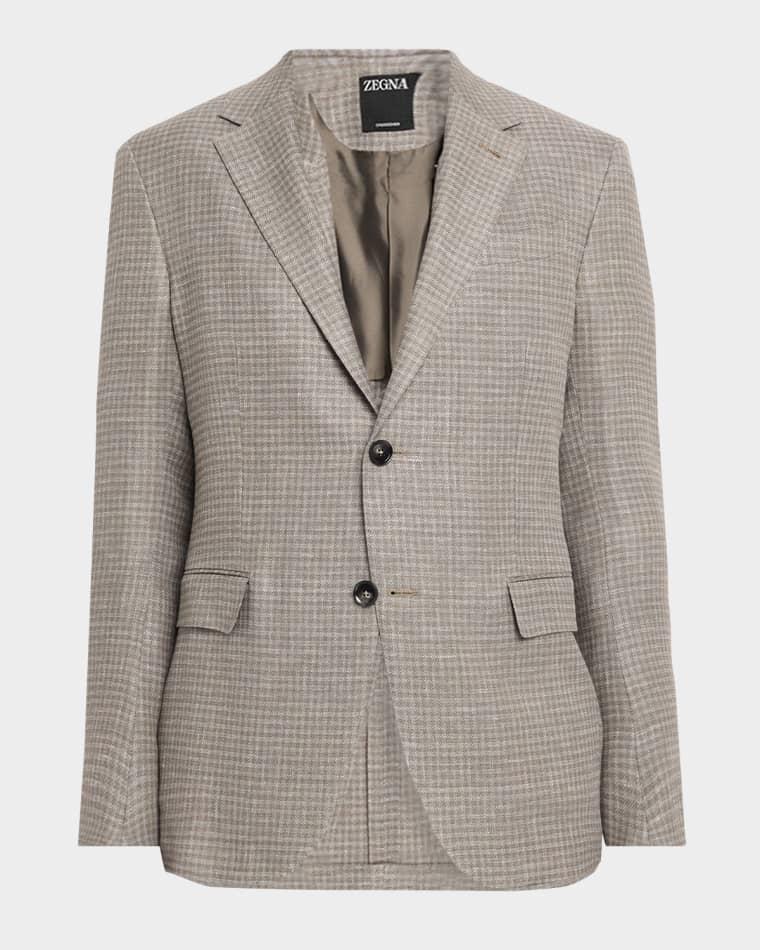 Men's Linen and Wool Check Single-Breasted Jacket by ZEGNA